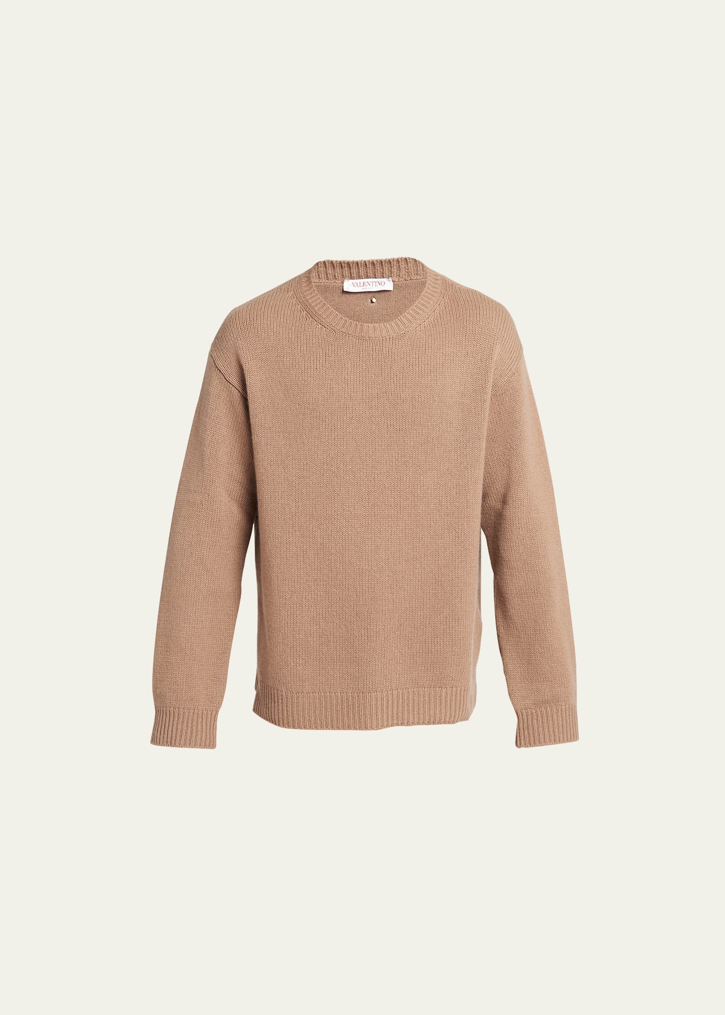 Valentino Cashmere Sweater With Stud In Brown/tan