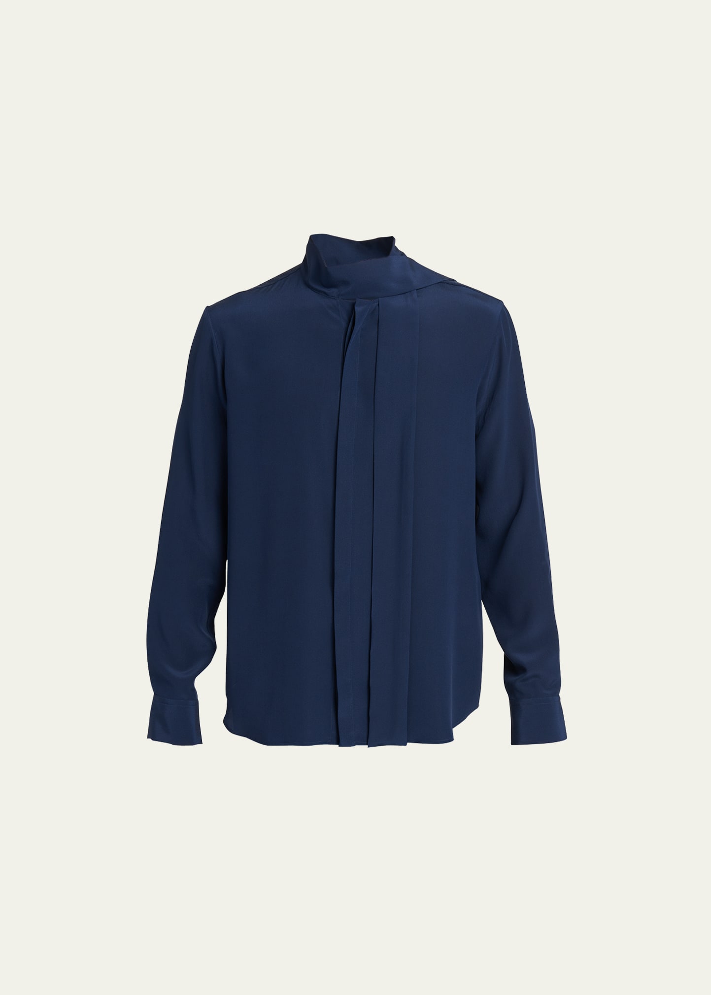 Shop Valentino Men's Silk Shirt With Neck Wrap In Navy