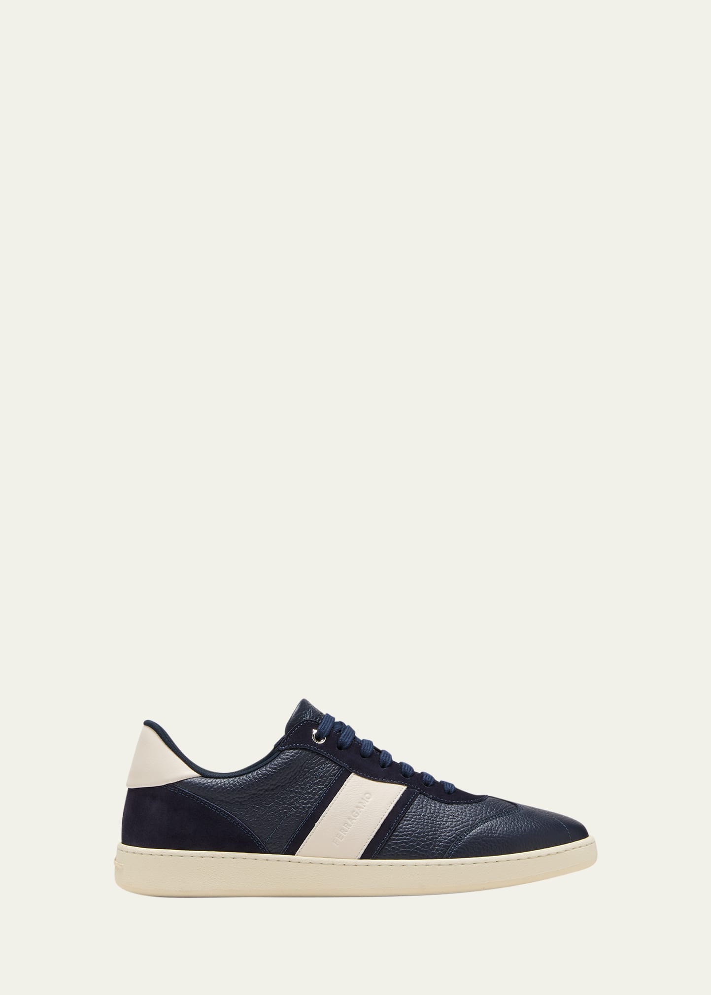 Ferragamo Men's Achille 1 Leather Low-top Sneakers In Blue Marin