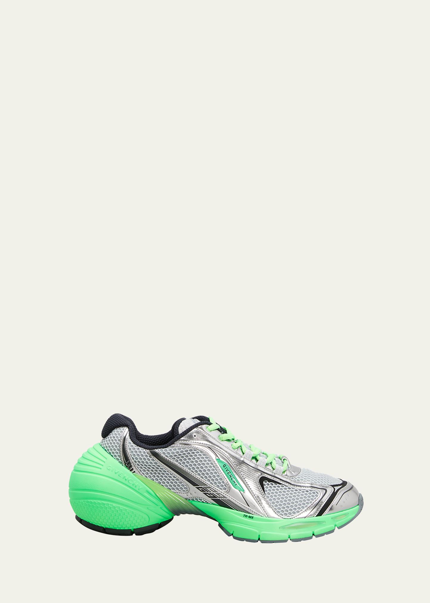 Givenchy Man Sneakers Silver Size 15 Polyamide, Elastane, Polyester In Green/silvery