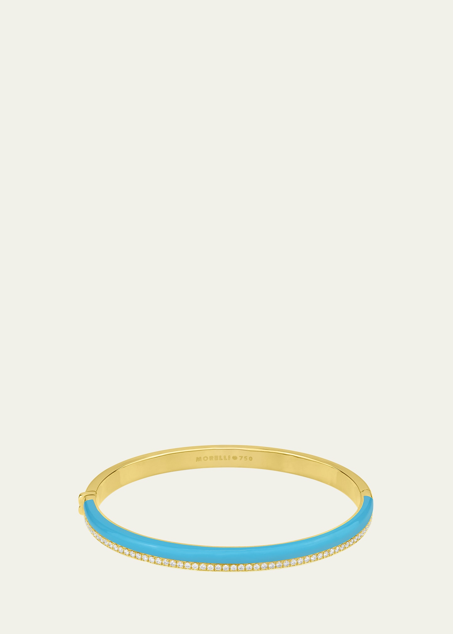 Pinpoint Yellow Gold Bangle Bracelet with Diamonds and Turquoise Enamel, Size L
