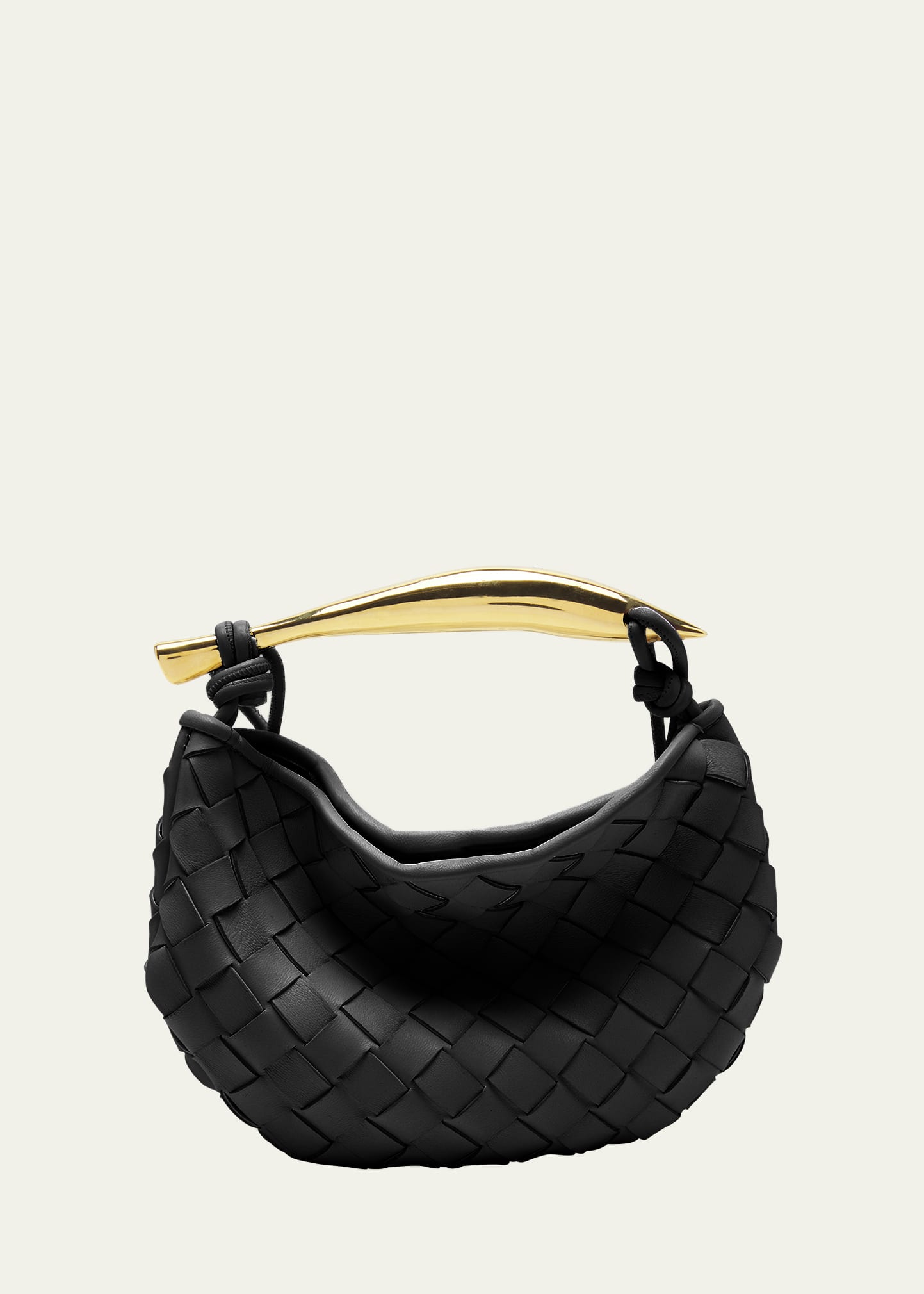 Bottega Veneta Mini Sardine Intrecciato Top-handle Bag In Black Brass