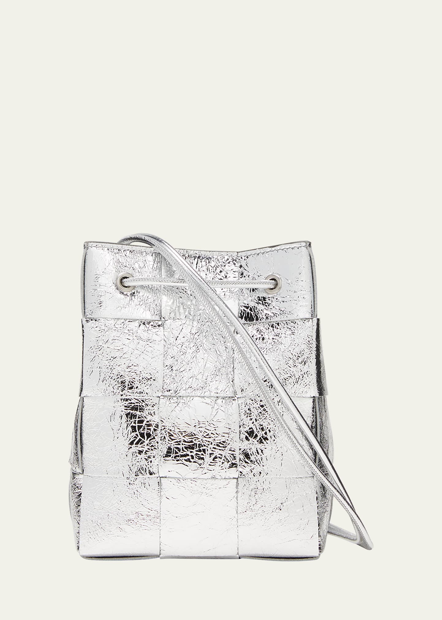 Silver Cassette small Intrecciato-leather bucket bag, Bottega Veneta