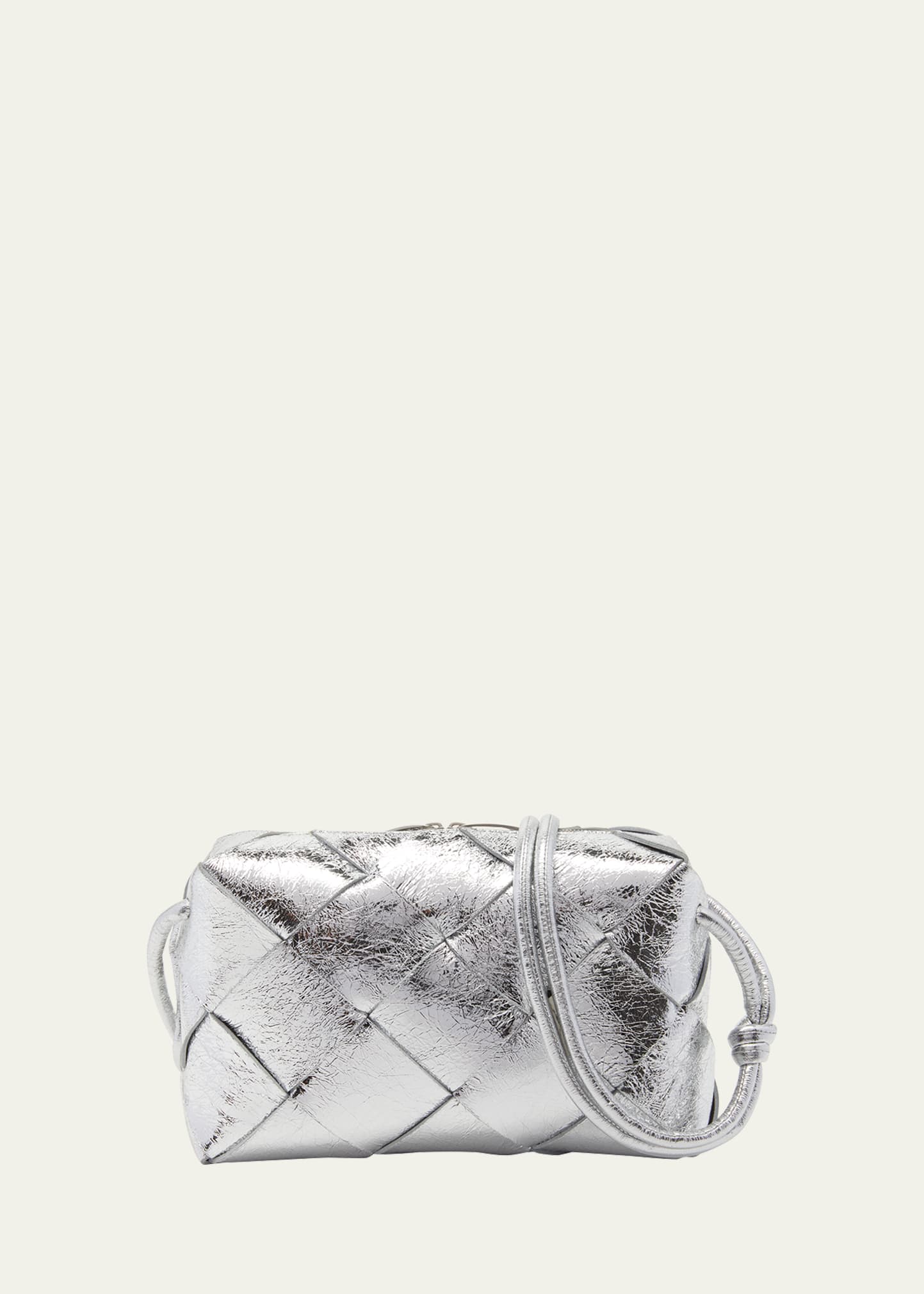 Bottega Veneta Small Cassette Camera Bag in Silver & Silver