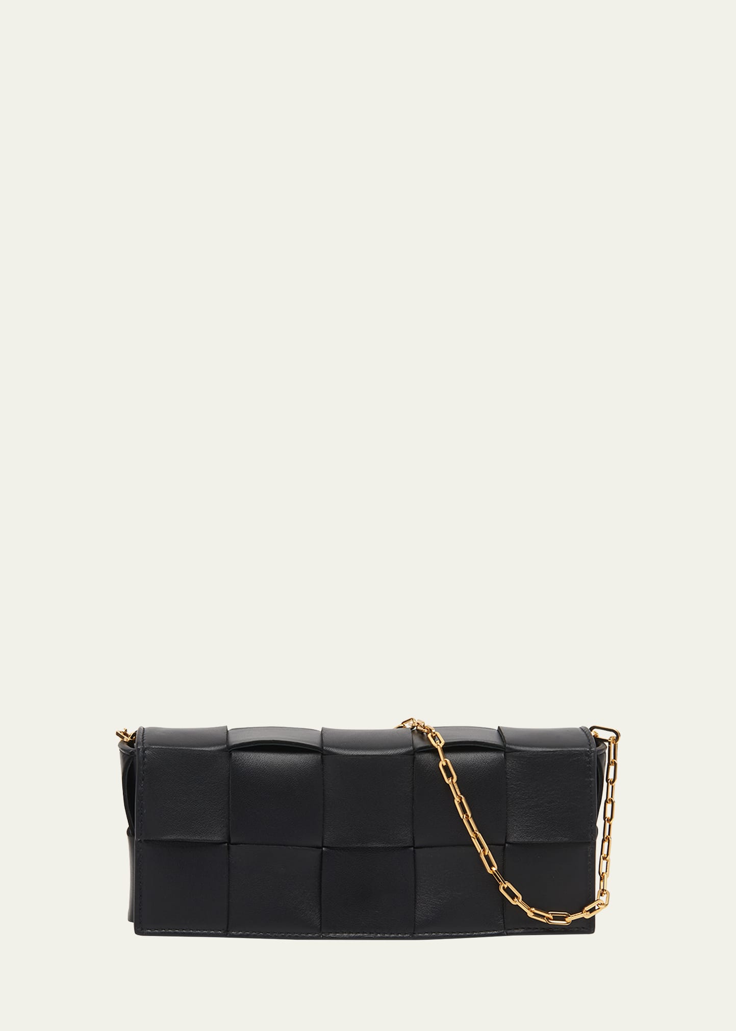 Bottega Veneta Cassette Intrecciato Lambskin Wallet On Chain In Black-gold