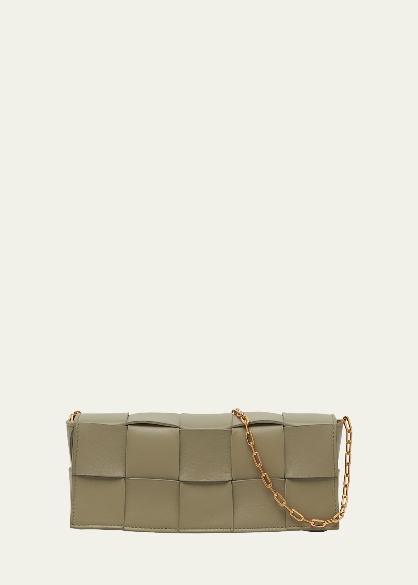 Bottega Veneta Cassette Intrecciato Lambskin Wallet On Chain In Travertine