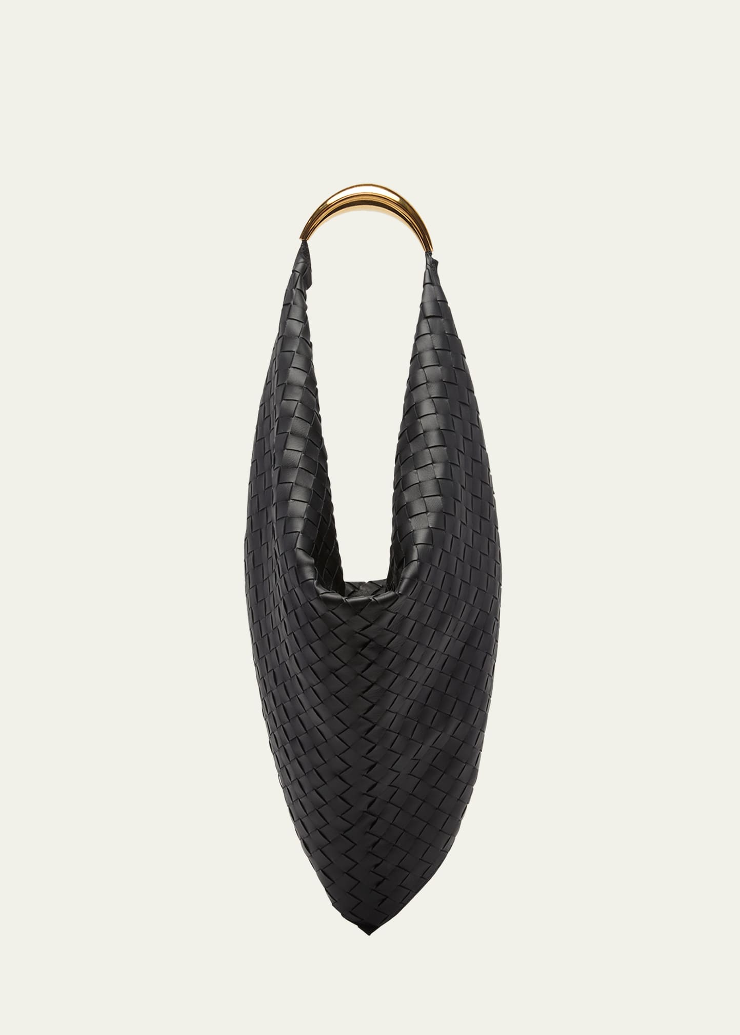 Bottega Veneta The Foulard Intrecciato Leather Shoulder Bag In Black Brass