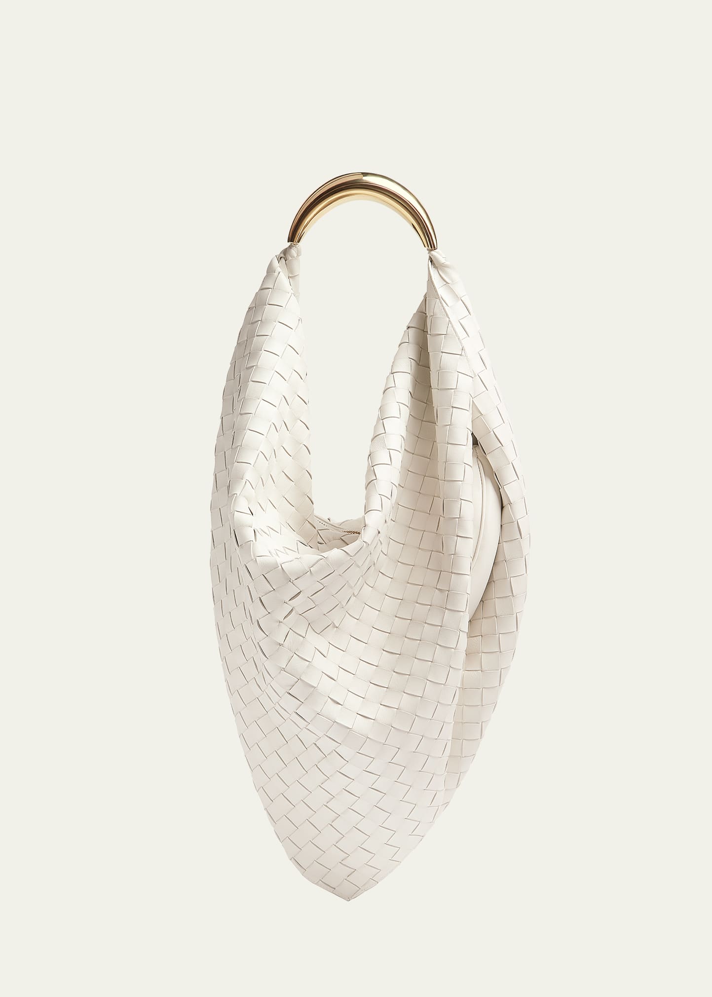 Bottega Veneta The Foulard Intrecciato Leather Shoulder Bag In Chalk Brass