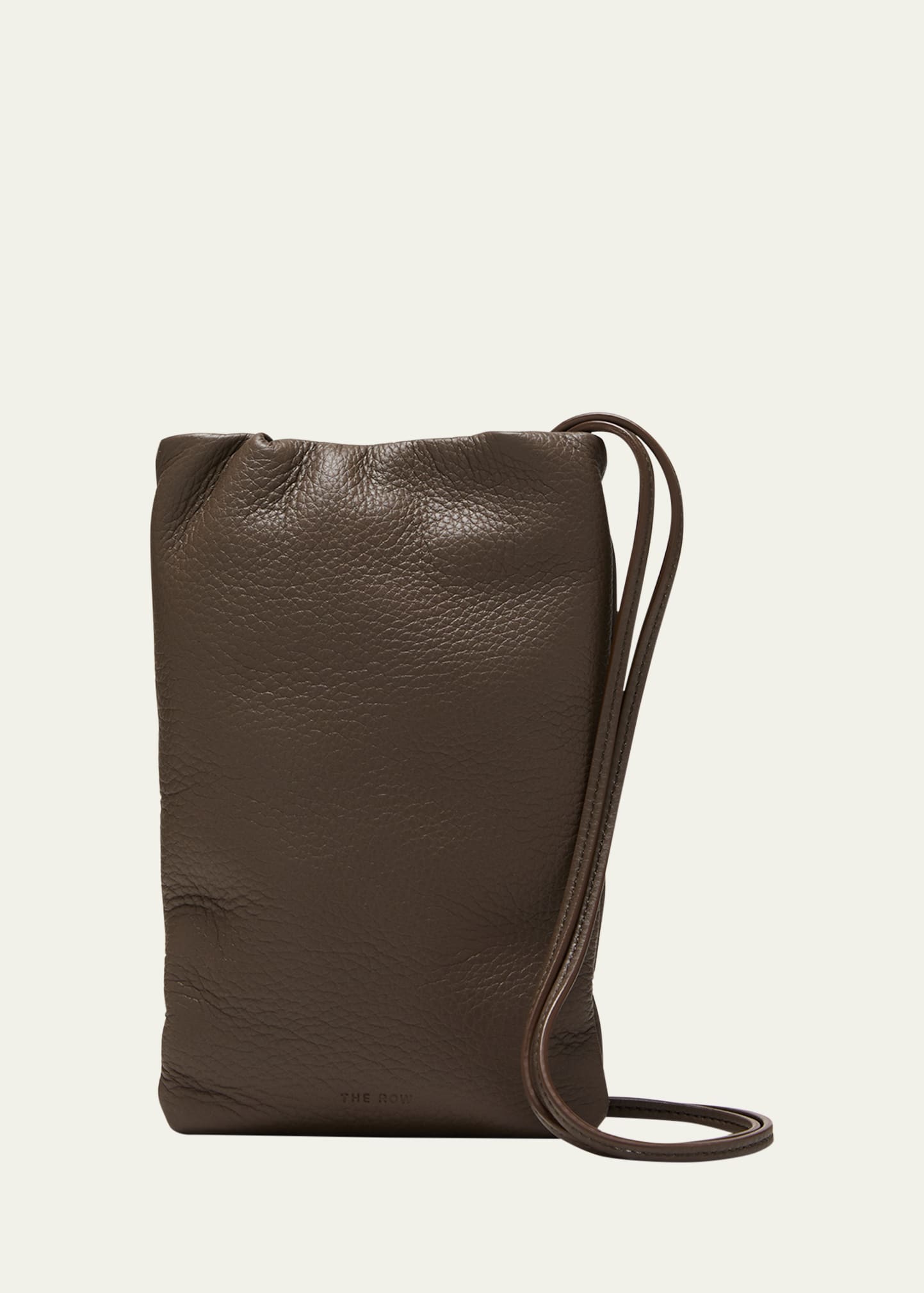 The Row Bourse Phone Case In Grain Leather In Dark Brown