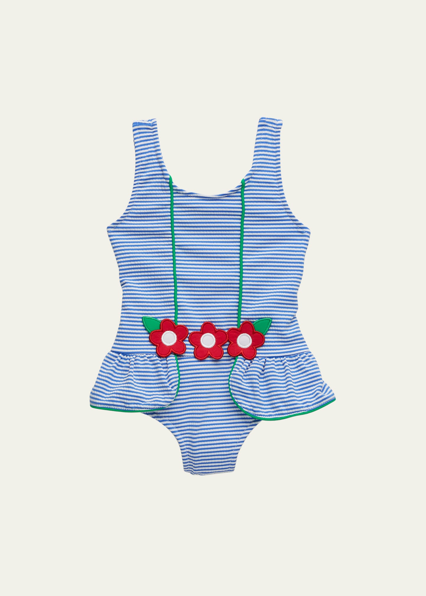 Florence Eiseman Girl's Seersucker Swimsuit With Flowers, Size 2-6