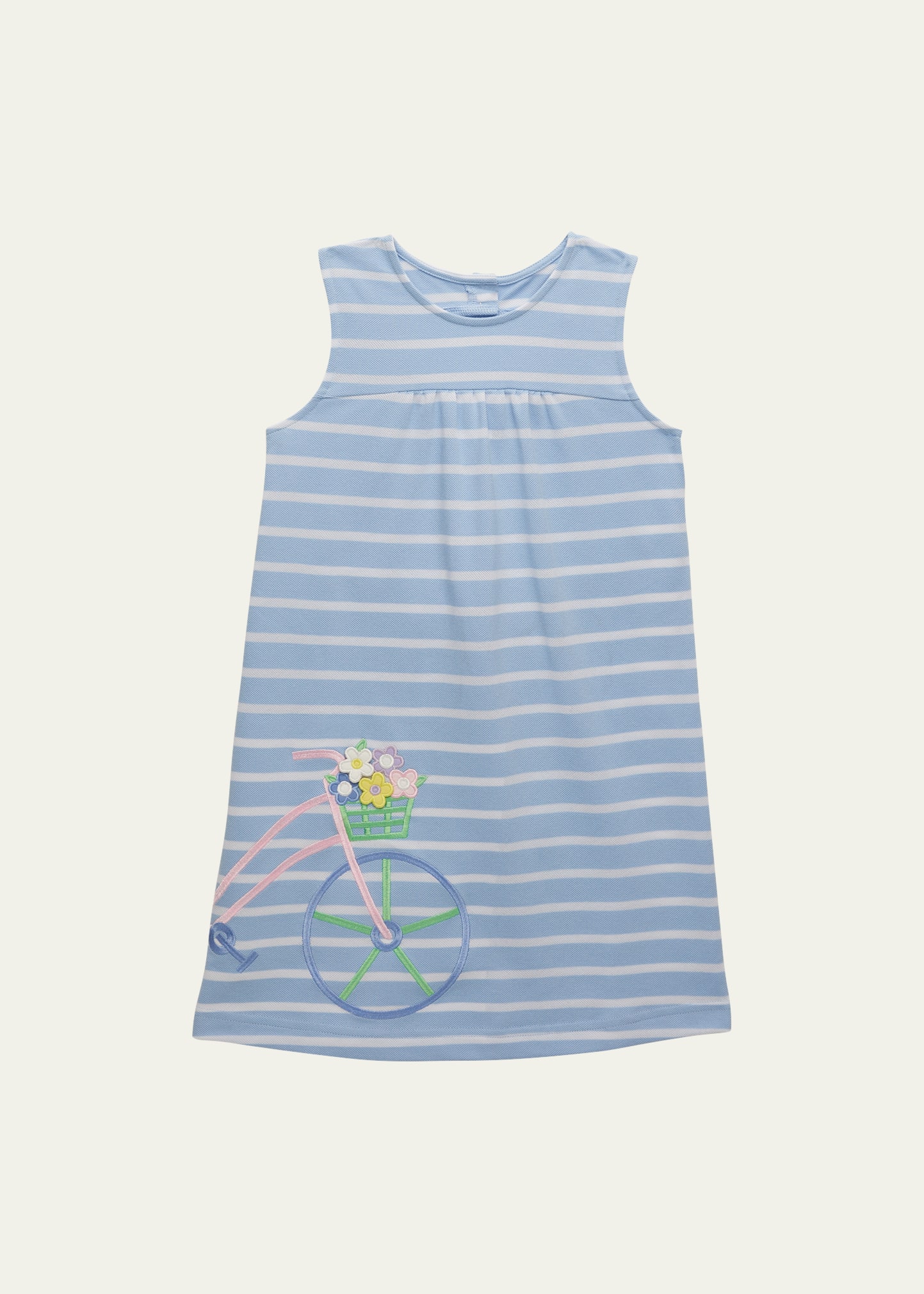 Florence Eiseman Girl's Striped Bicycle Flowers Embroidered Dress, Size 2-6X