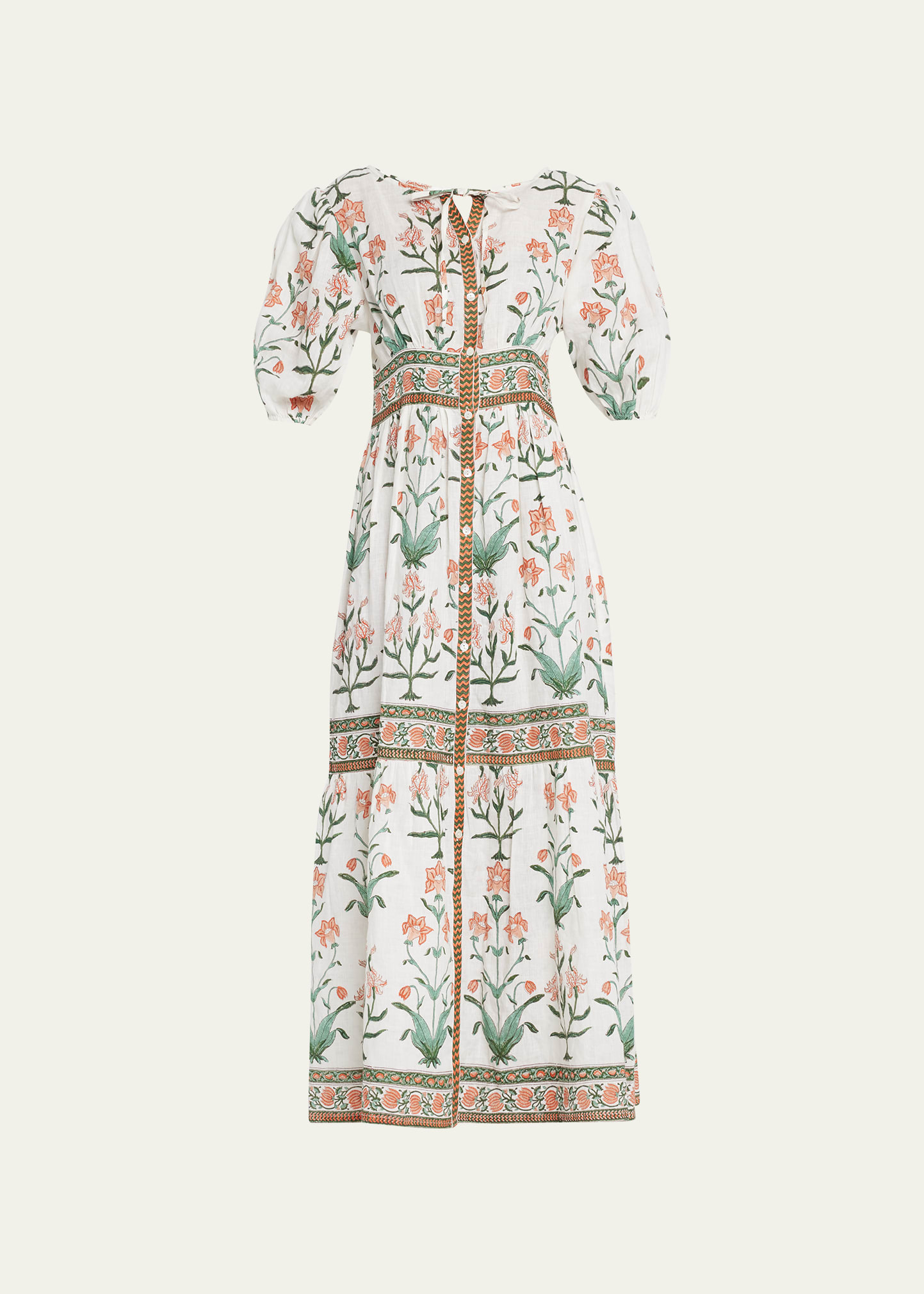 Hannah Artwear Camilla Embroidered Button-front Linen Maxi Dress In Multi