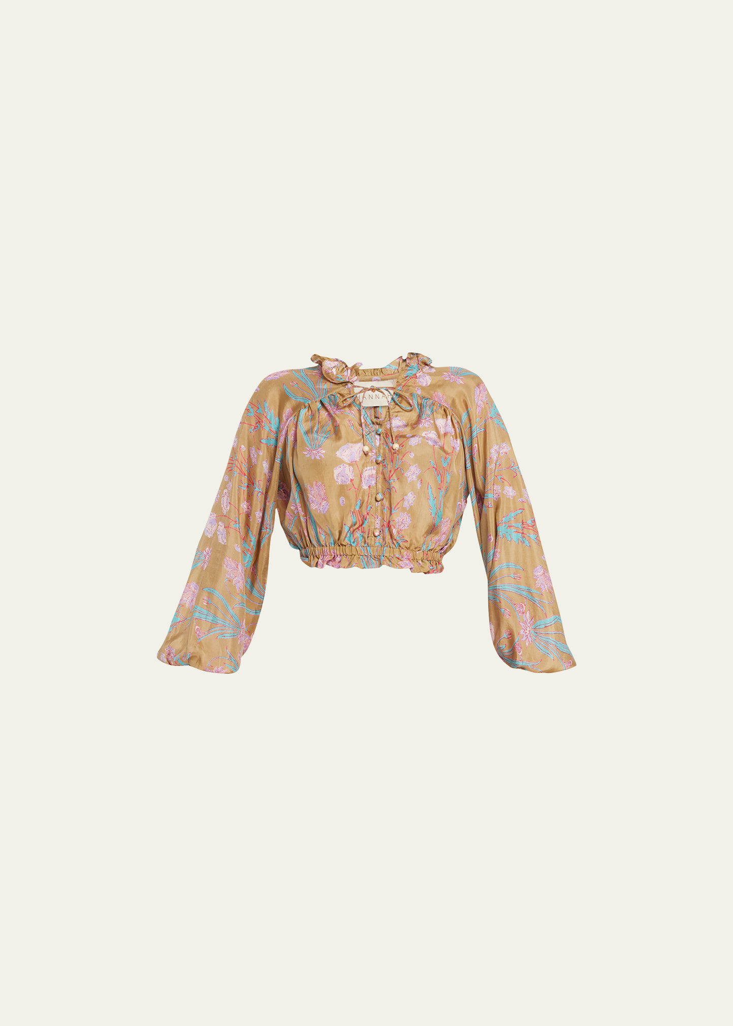 Hannah Artwear Harlow Floral Silk Cropped Button-Front Blouse
