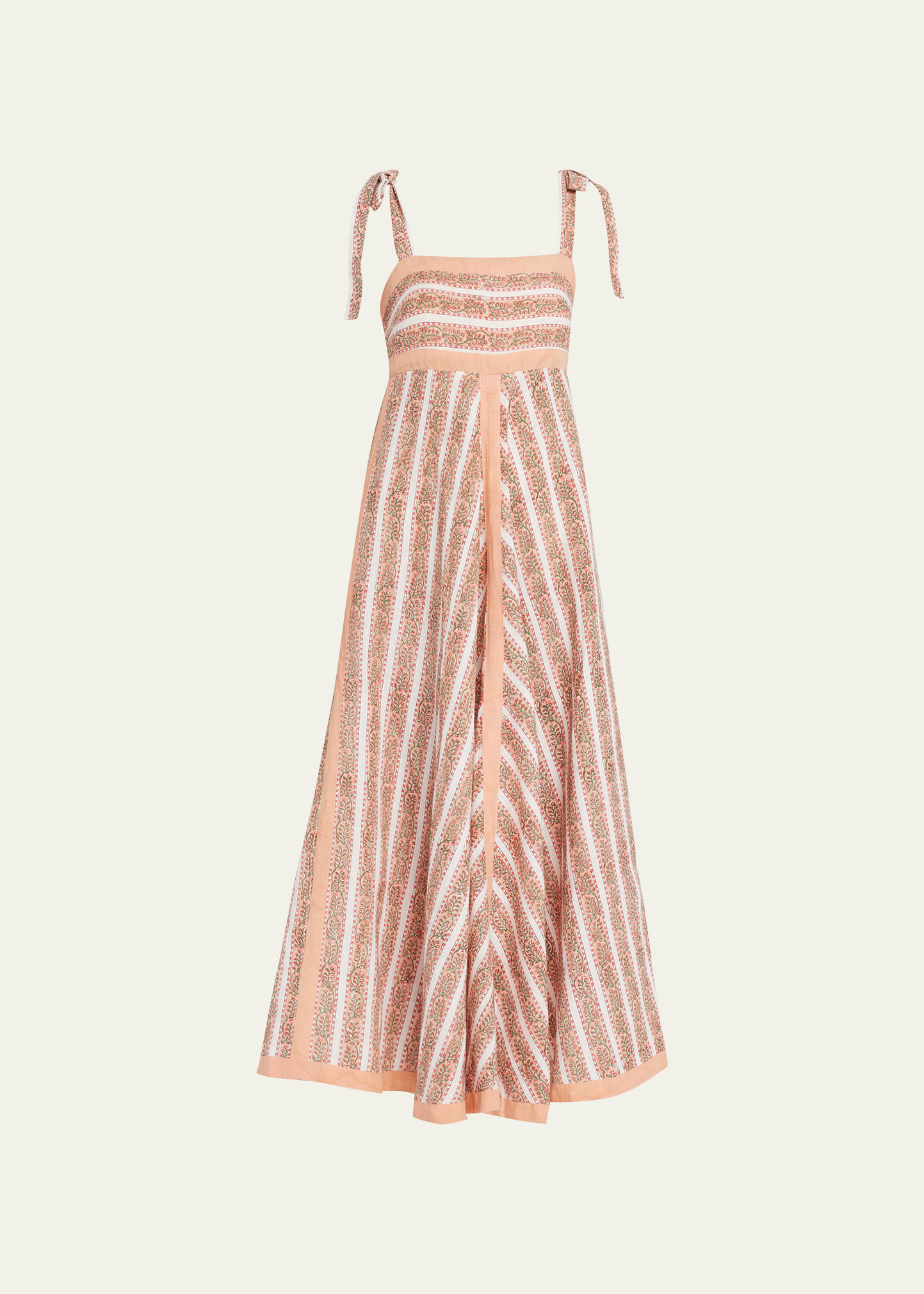 Hannah Artwear Serena Linen Stripe Tie-shoulder Midi Dress In Multi