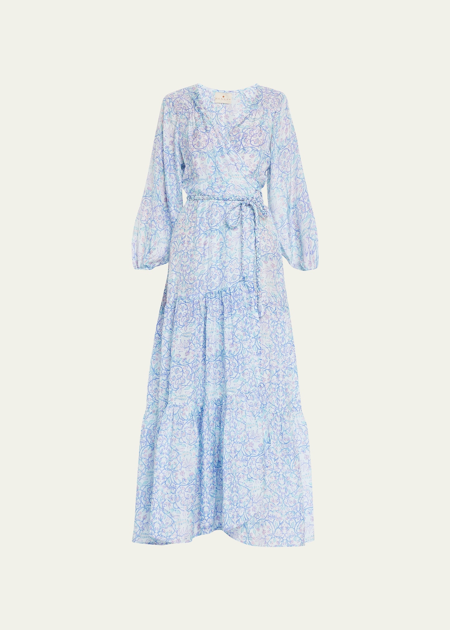Hannah Artwear Emilia Floral Silk Maxi Wrap Dress In Delphinium