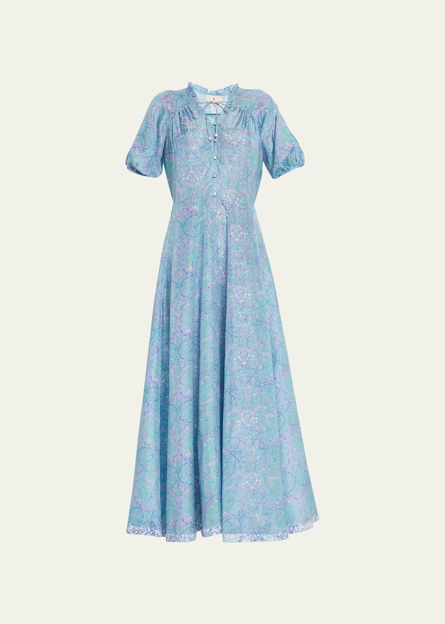 Hannah Artwear Alina Floral-Print Silk Puff-Sleeve Maxi Dress