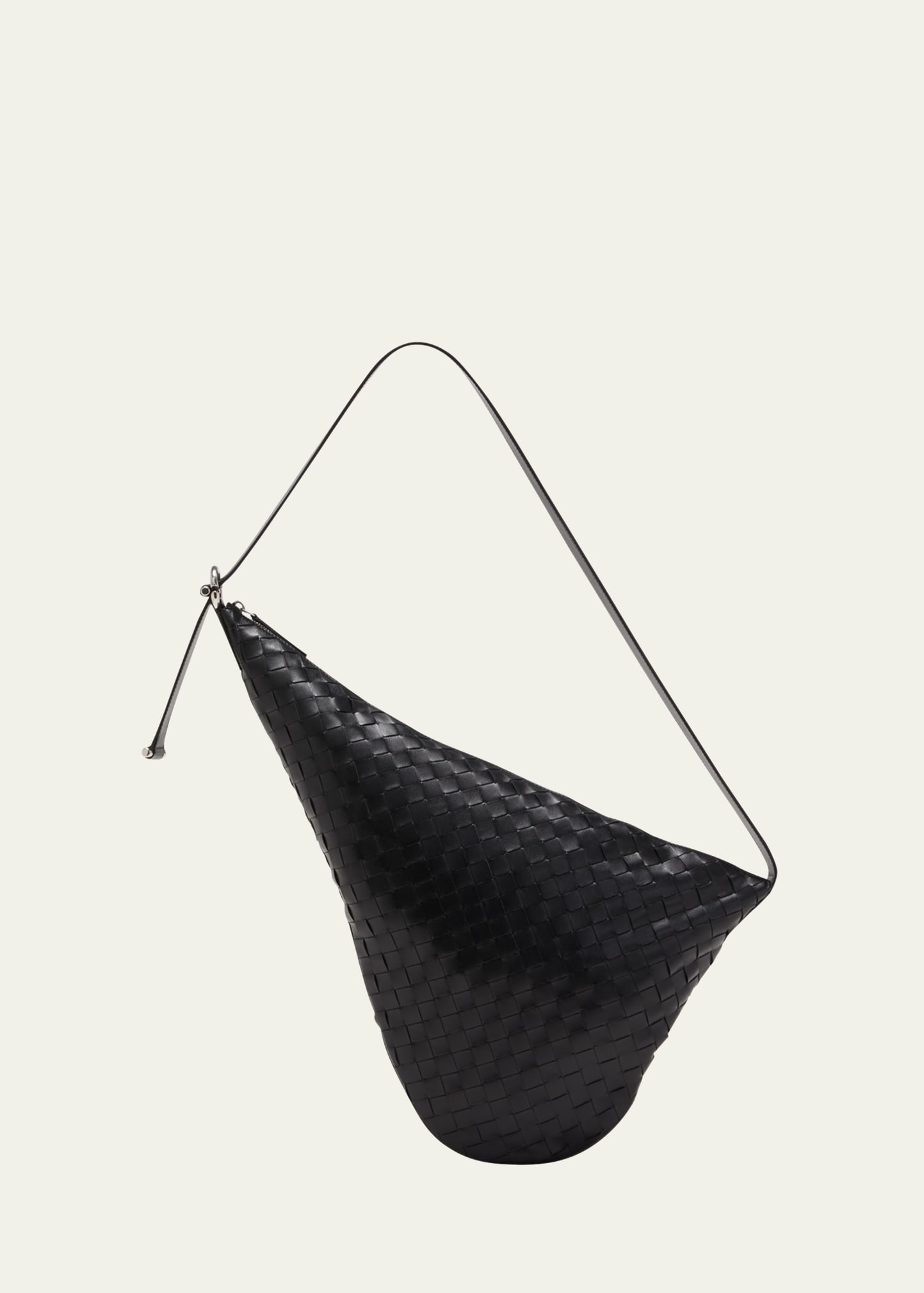 Black Virgule Intrecciato-weave leather cross-body bag, Bottega Veneta