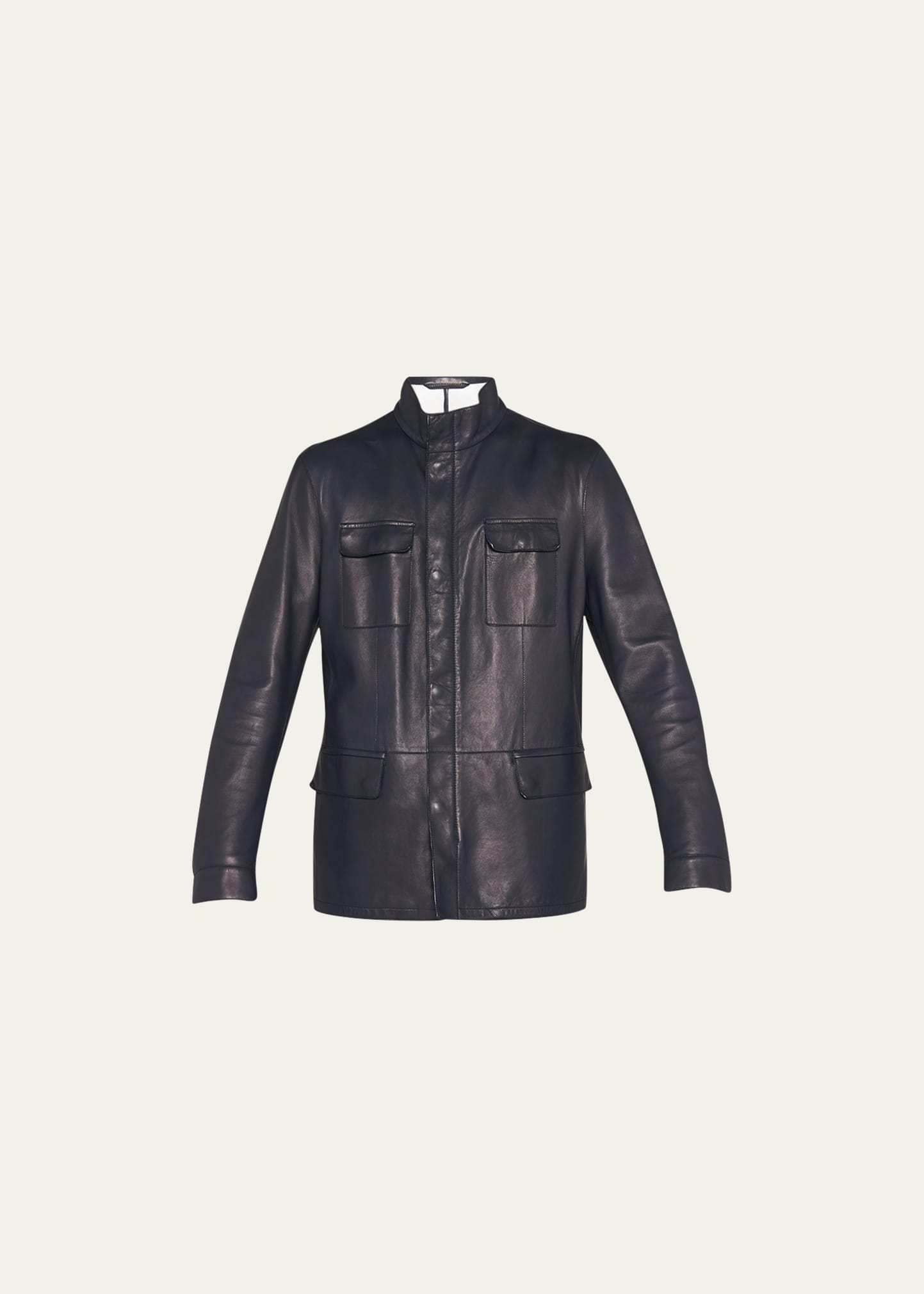 Giorgio Armani Men's Leather Field Jacket In Solid Medium Blue