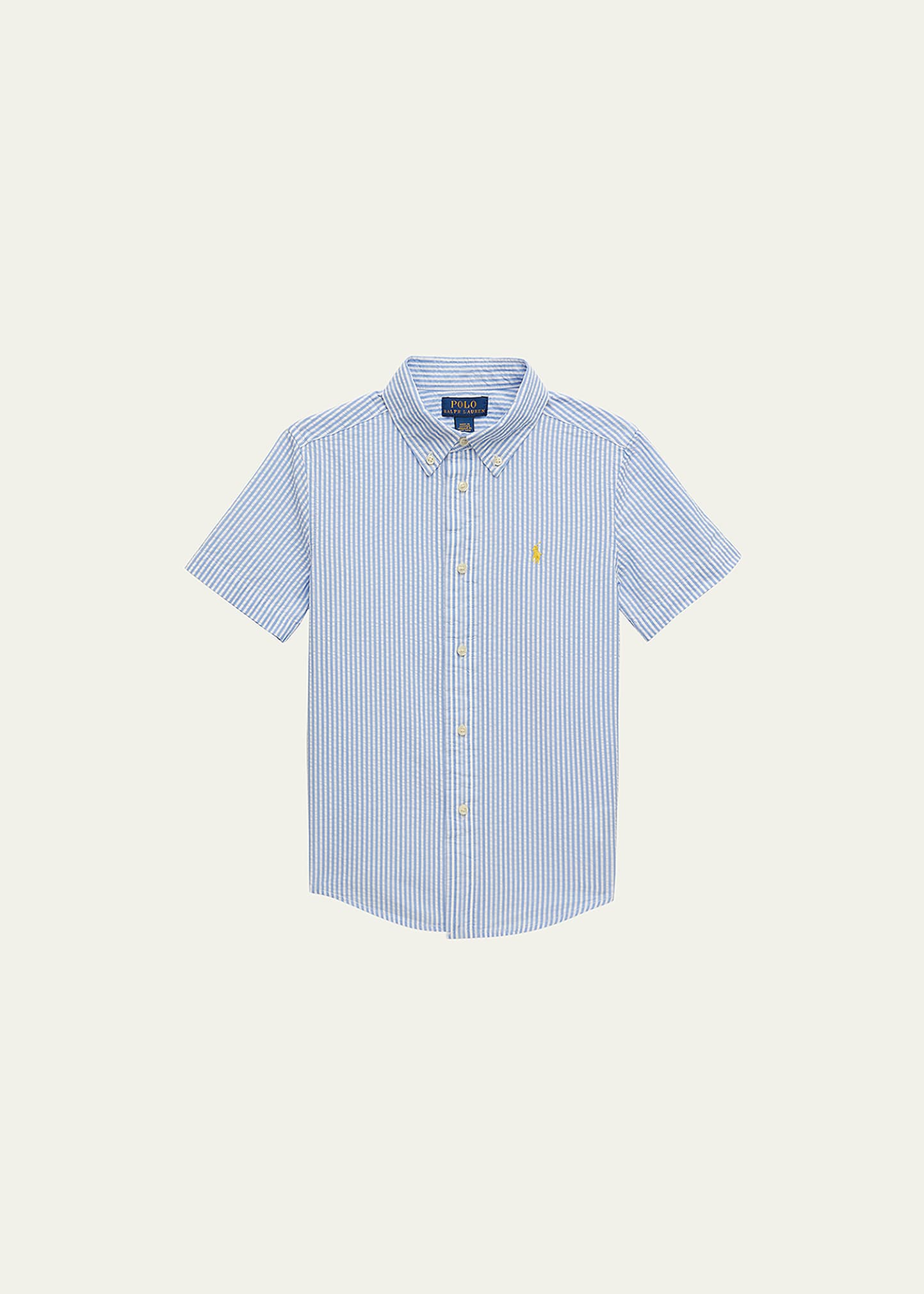Boy's Striped Seersucker Short-Sleeve Shirt, Size 5-7