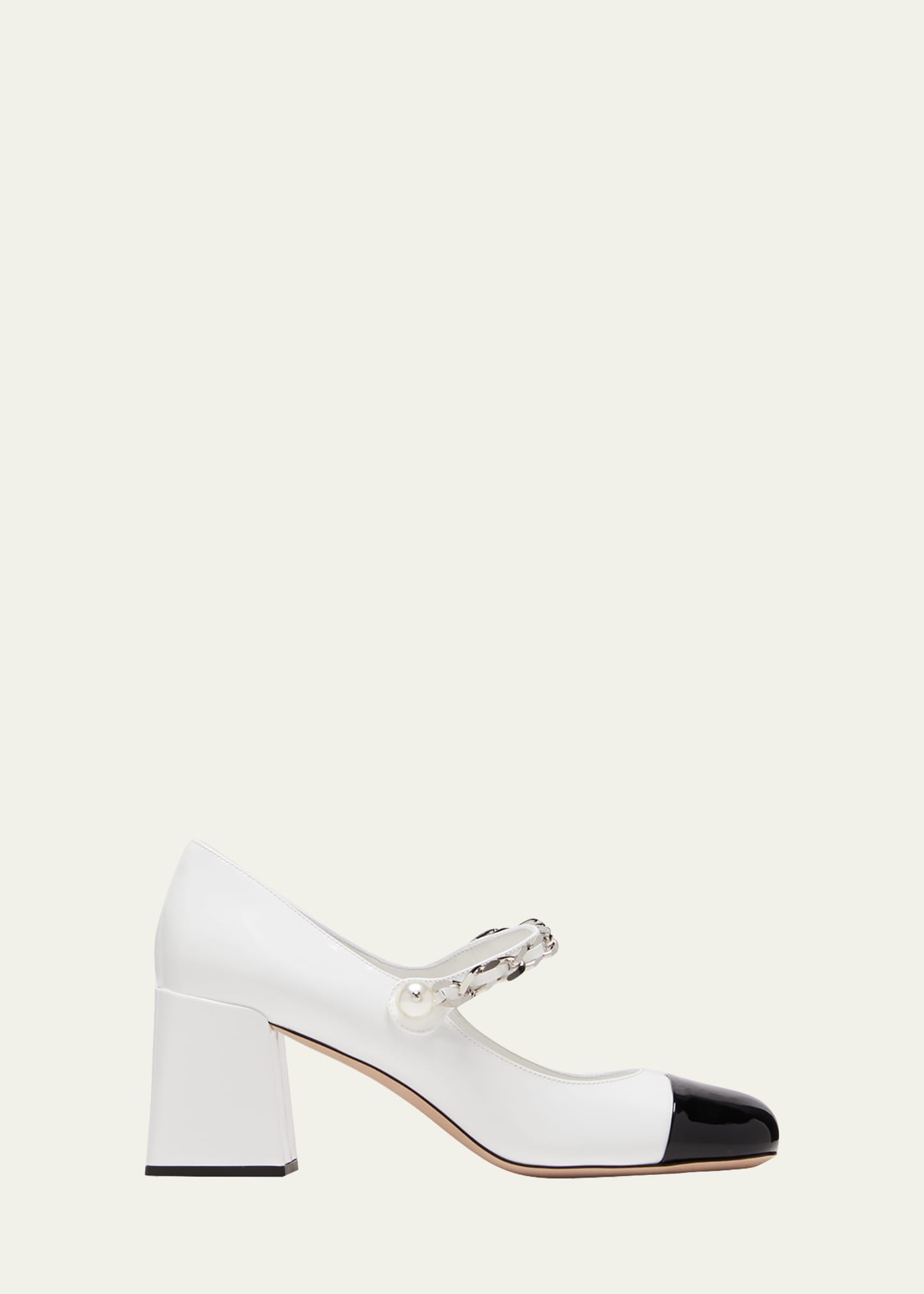 Miu Miu Leather Chain Pumps In Bianco Nero