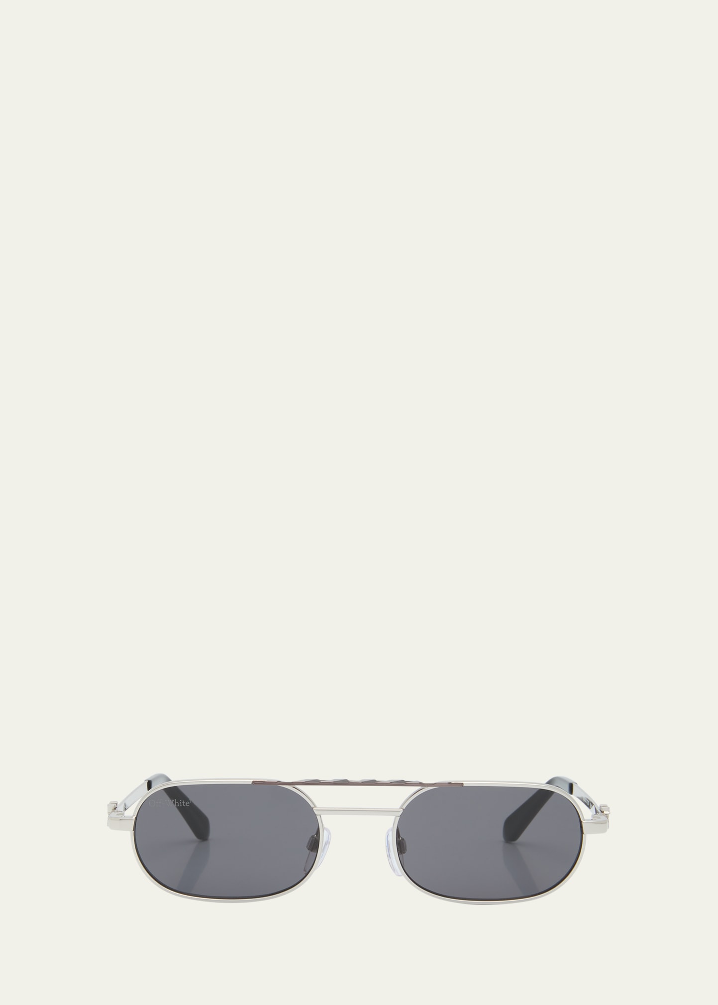 Shop Off-white Men's Baltimore Double-bridge Oval Sunglasses In Silver Dark Grey