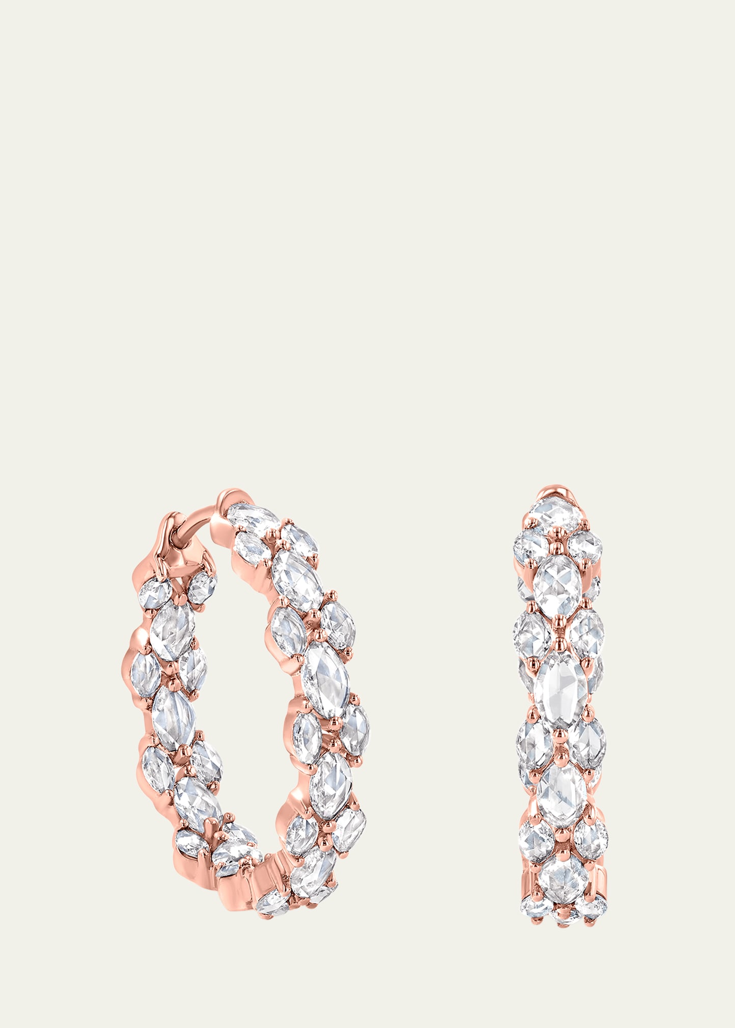 18K Rose Gold Mini Hoop Earrings with Diamond Columns