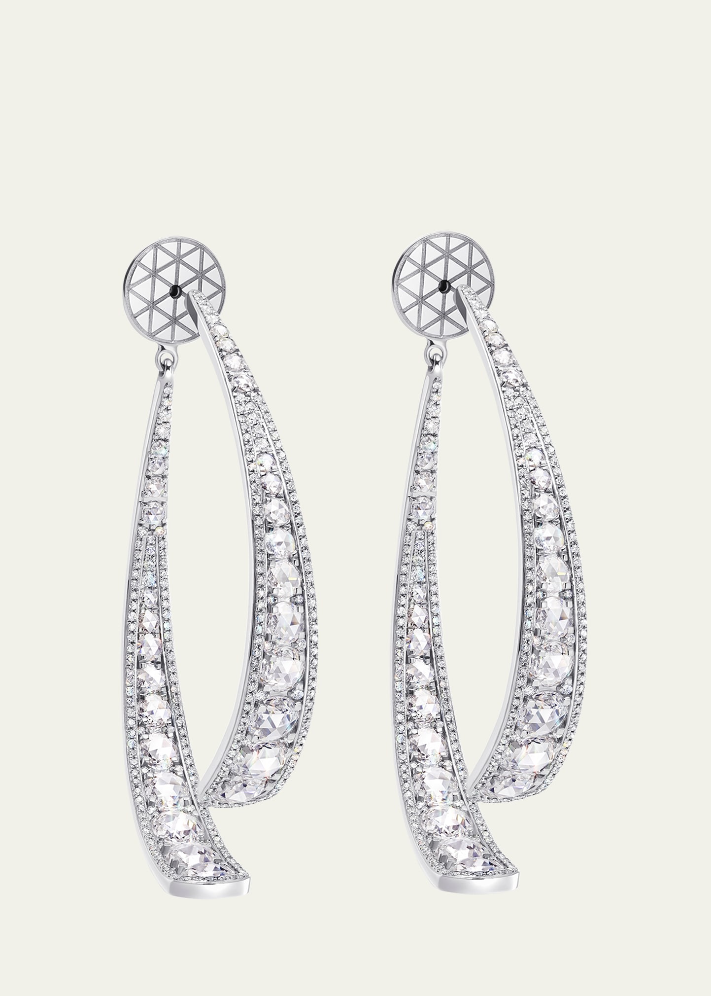 64 Facets 18k White Gold Broken Hoop Earrings With Diamonds