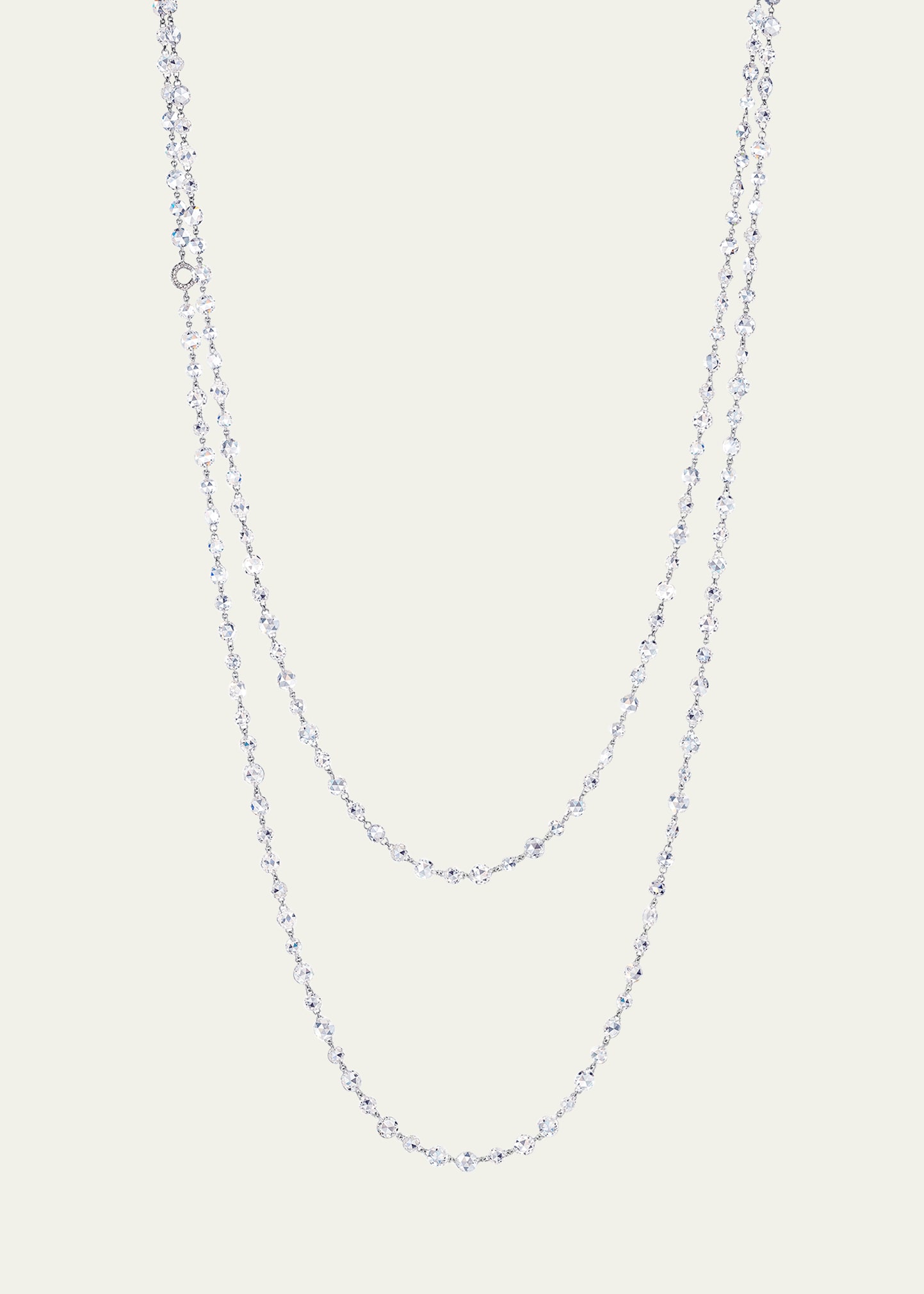 64 Facets 18k White Gold Alternating Size Diamond Necklace, 48in