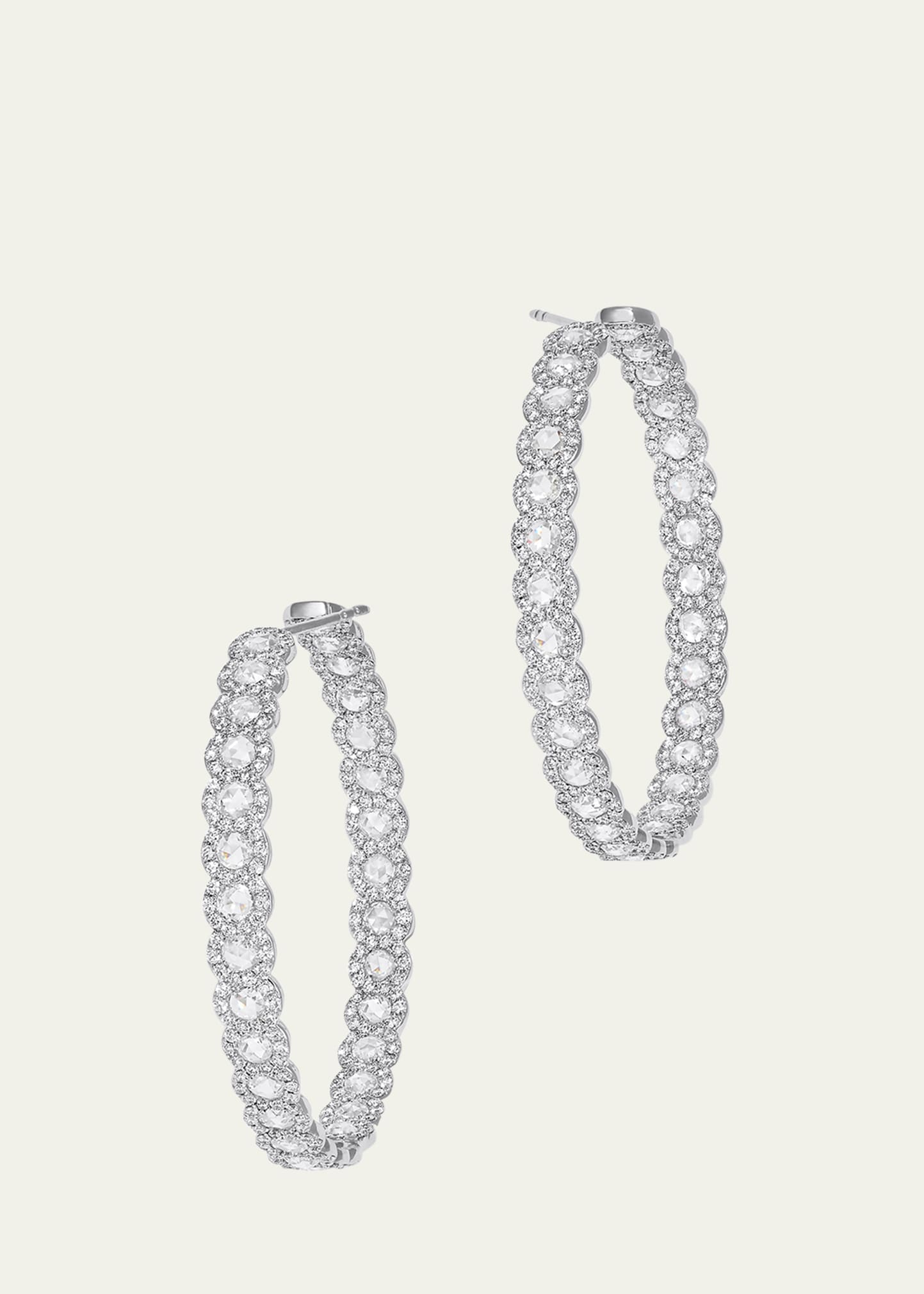 18K White Gold Medium Scallop Hoop Earrings with Diamonds