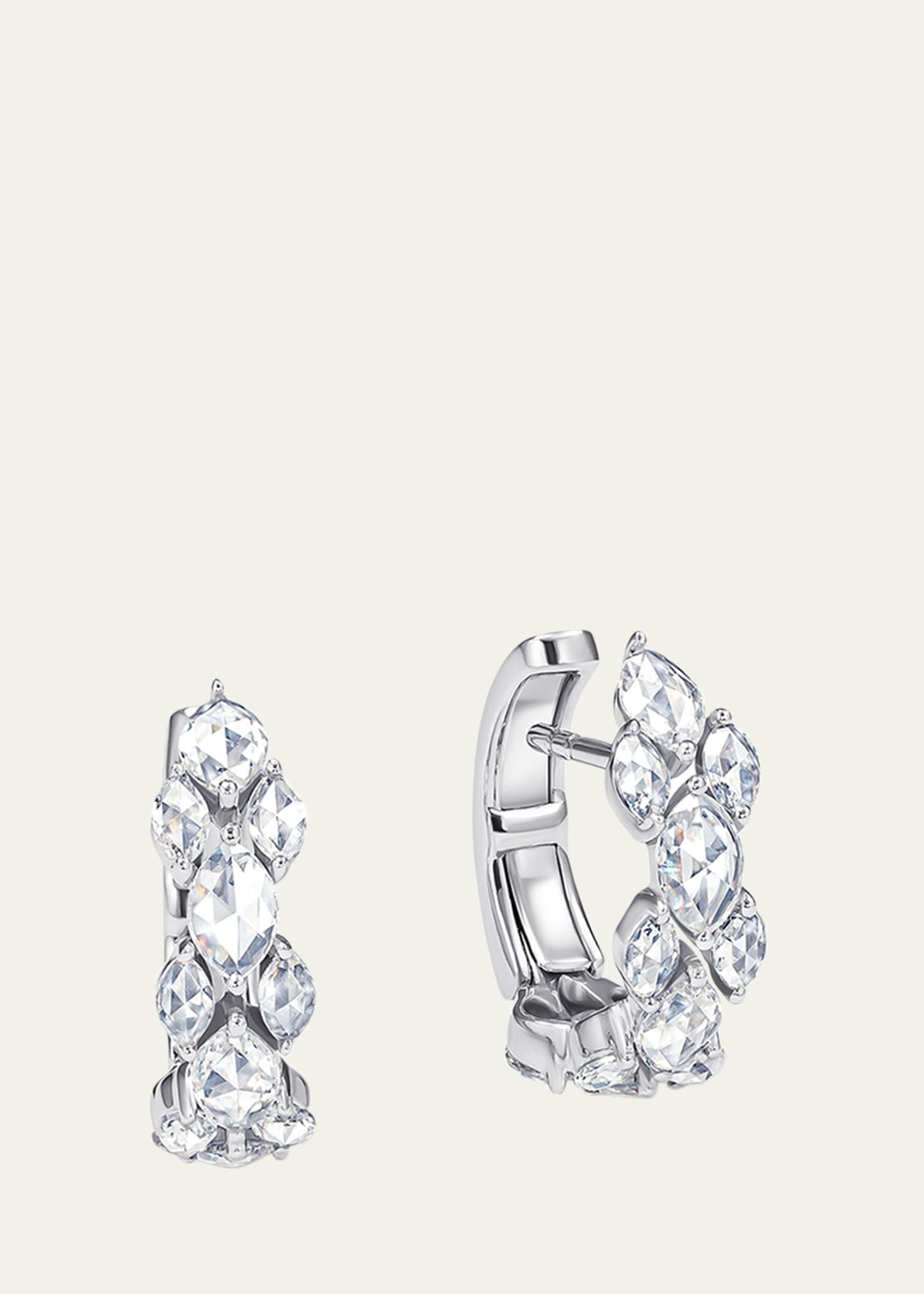 64 Facets 18k White Gold Huggie Earrings With Marquise Diamonds