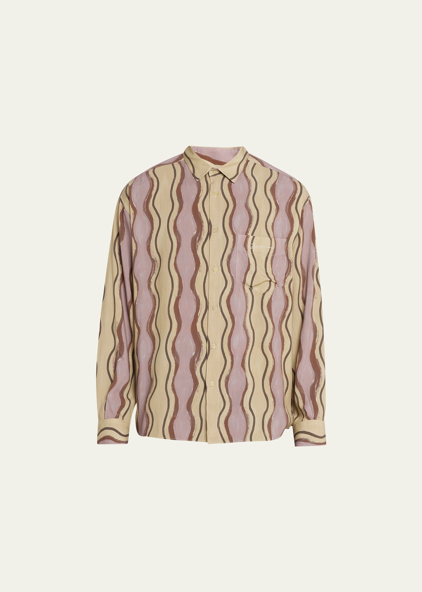 Jacquemus La Chemise Simon Print Brown Waves Stripe 52 In Print Brown Waves