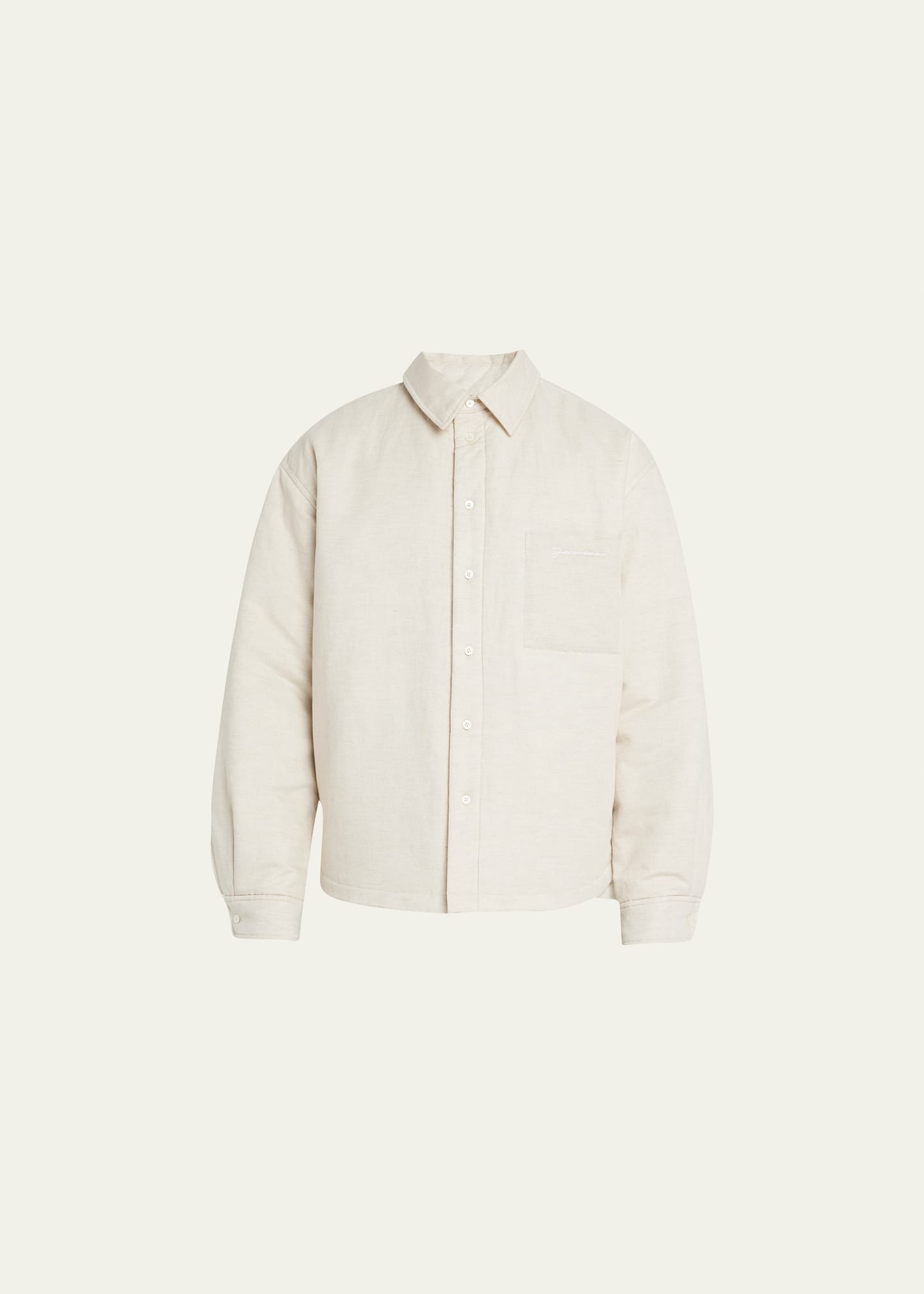 Jacquemus Men's Padded Linen-blend Shirt Jacket In Light Beige