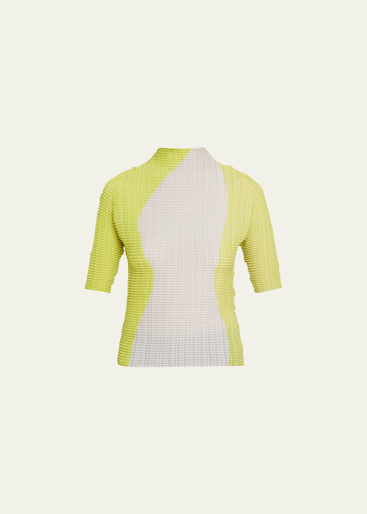 Issey Miyake Colour-block Pleated Technical-jersey Top In Light Gray Yellow