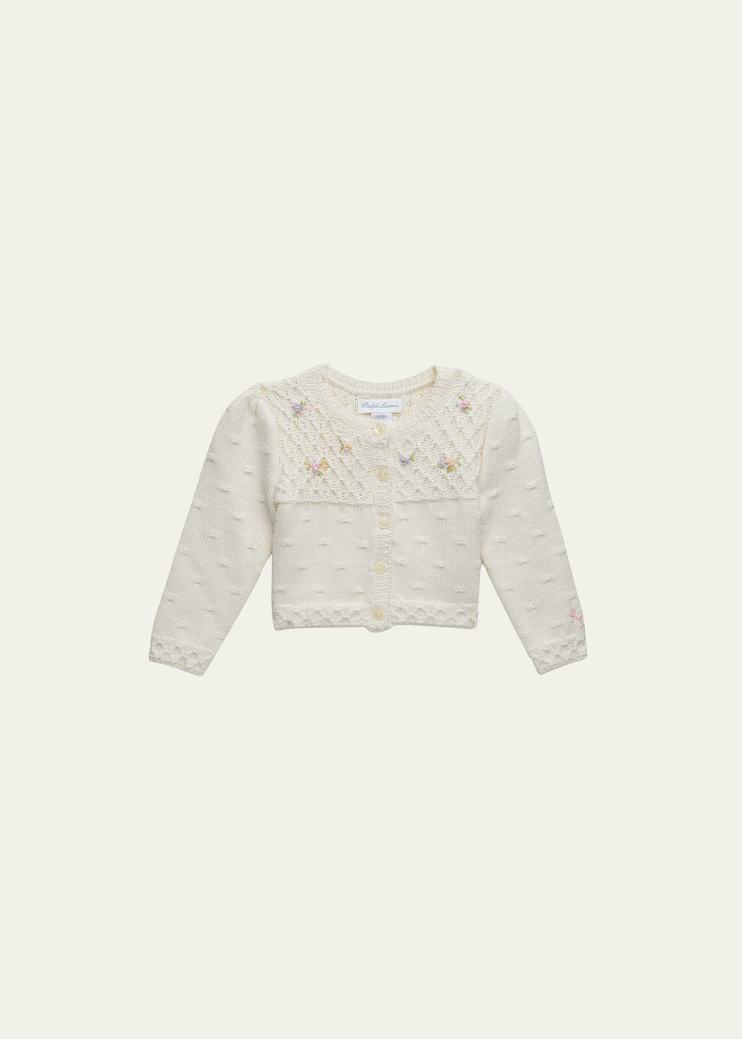 Ralph Lauren Kids' Girl's Embroidered Flowers Knit Cardigan In Clubhouse Cream