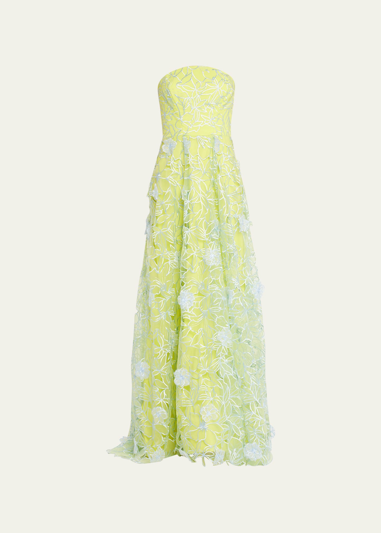 MARCHESA NOTTE STRAPLESS CUTOUT FLORAL-EMBROIDERED GOWN