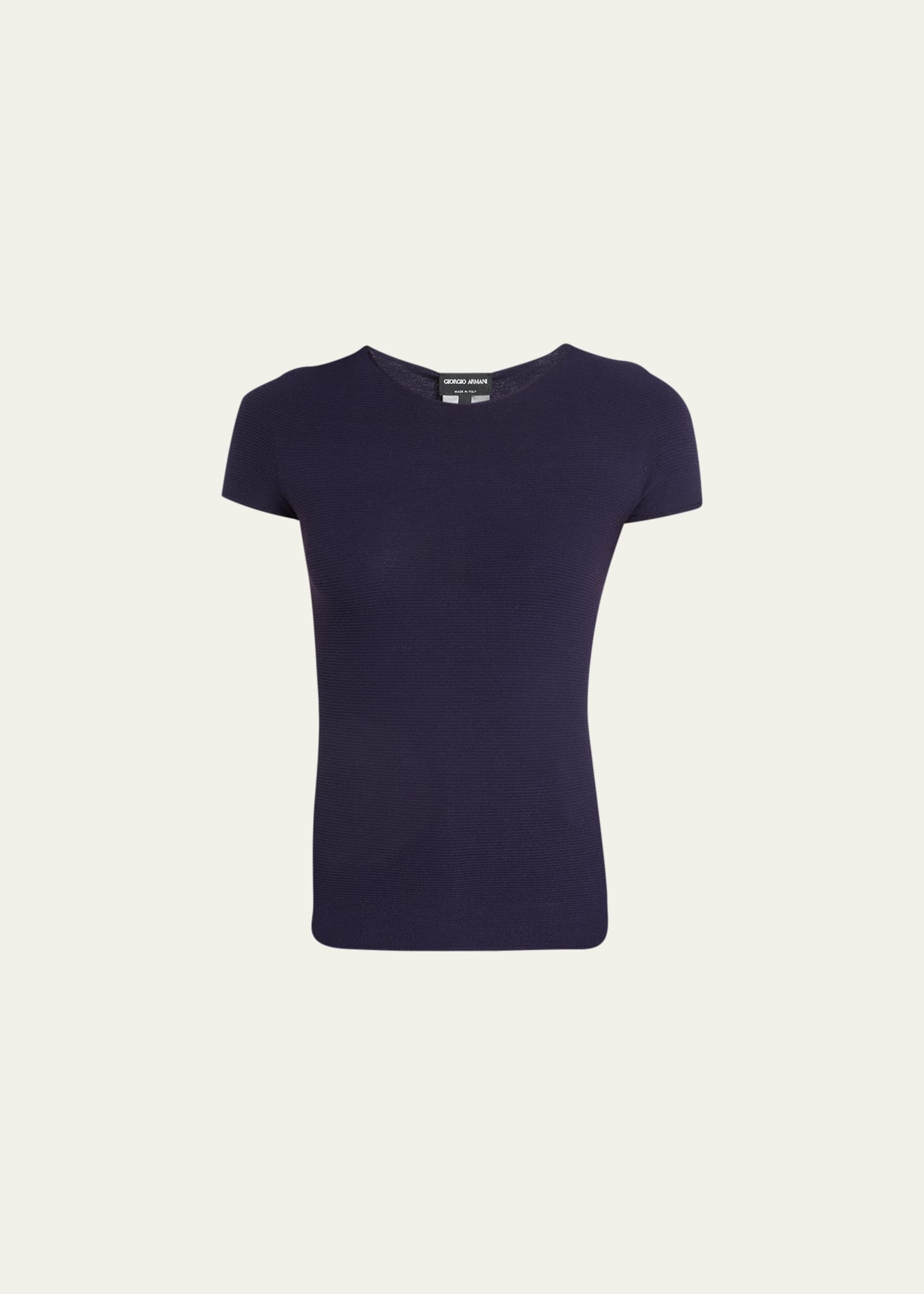 Giorgio Armani Rib Knit Short-sleeve Top In Solid Dark Purple