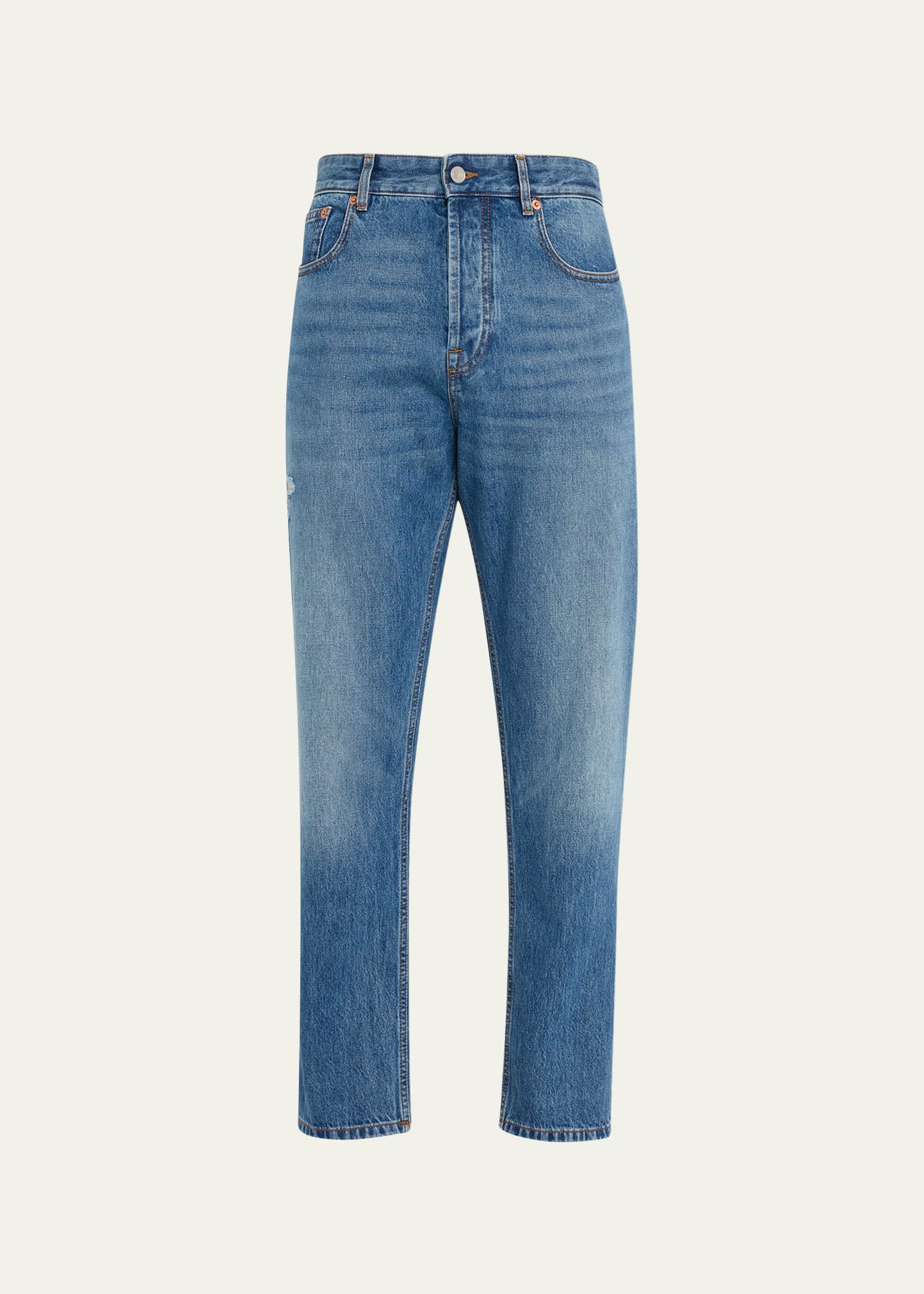 Valentino Men's Vlogo Straight-leg Jeans In Med Blue