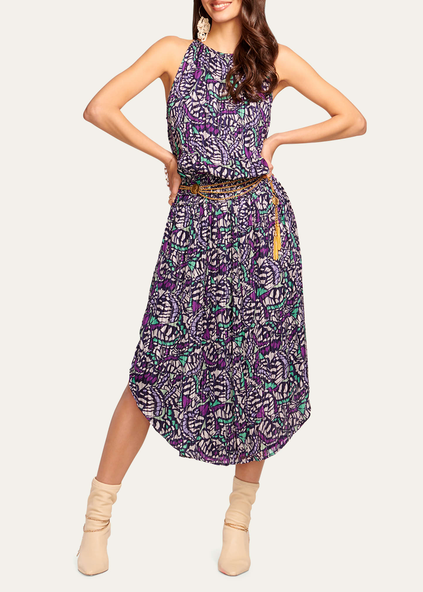 Shop Ramy Brook Butterfly-printed Audrey Midi Dress In Spring Navy Butte