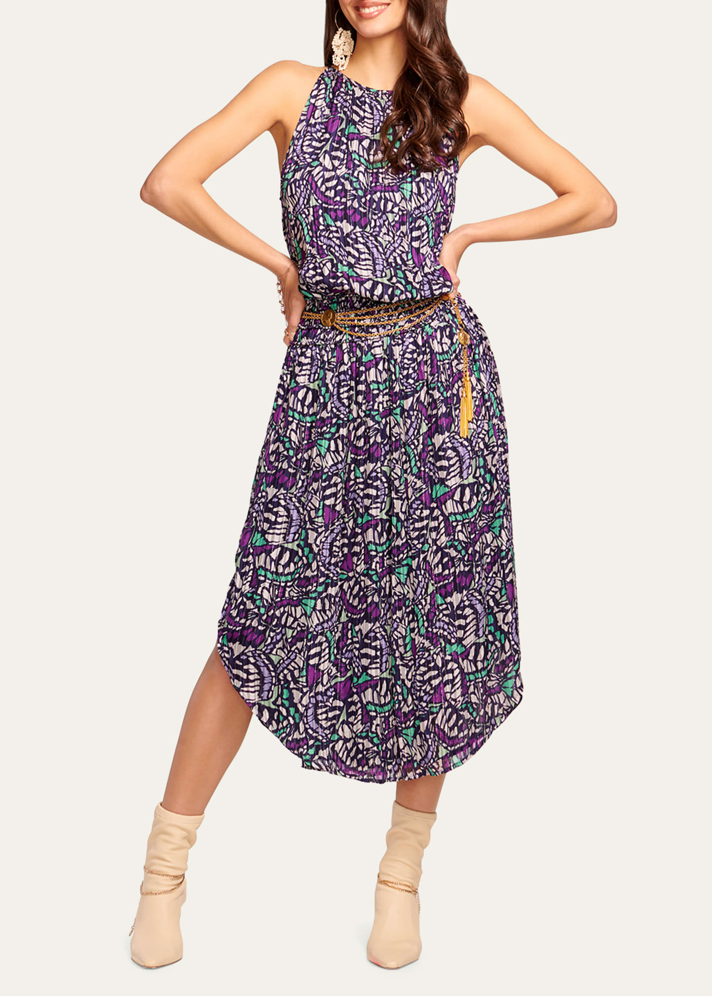 Ramy Brook Printed Audrey Midi Dress In Spring Navy Butte