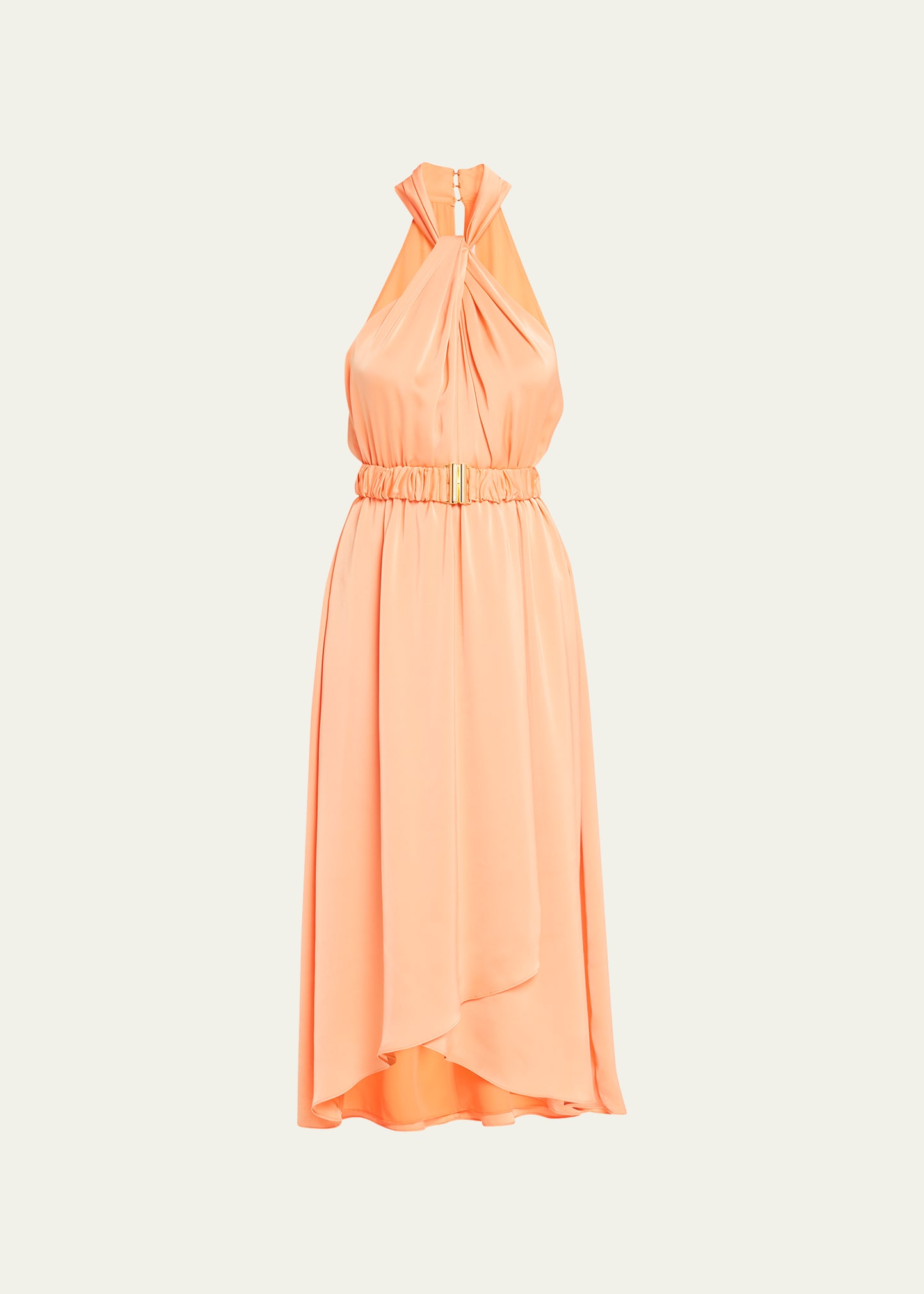 Ramy Brook Dakota Satin Halter Midi Dress In Peach