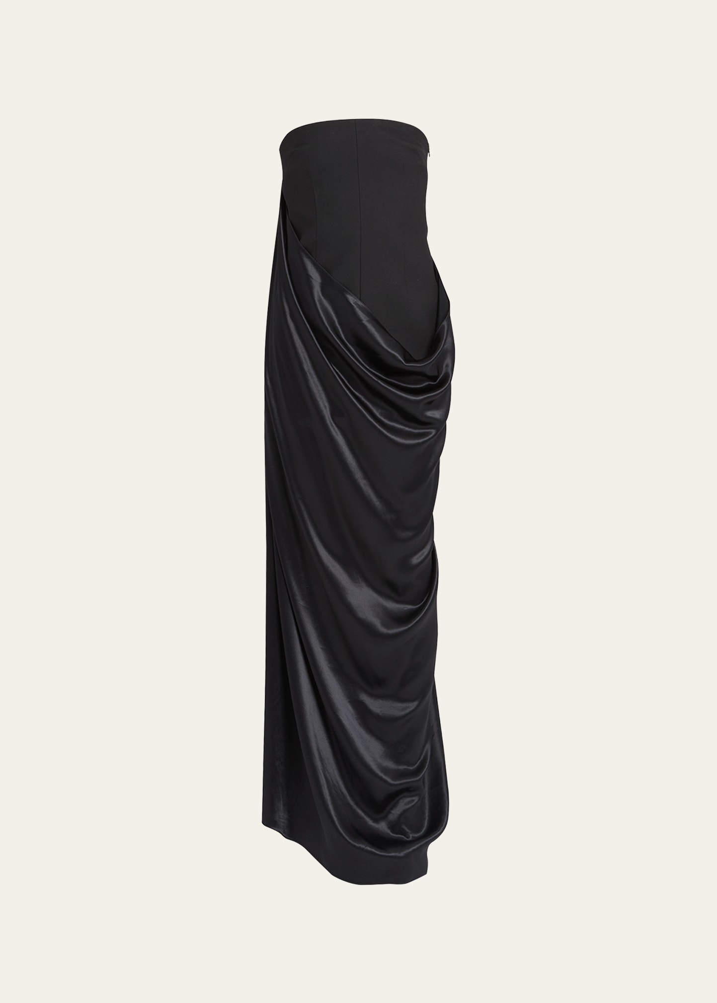 Ferragamo Strapless Gown With Draped Satin Detail In Nero