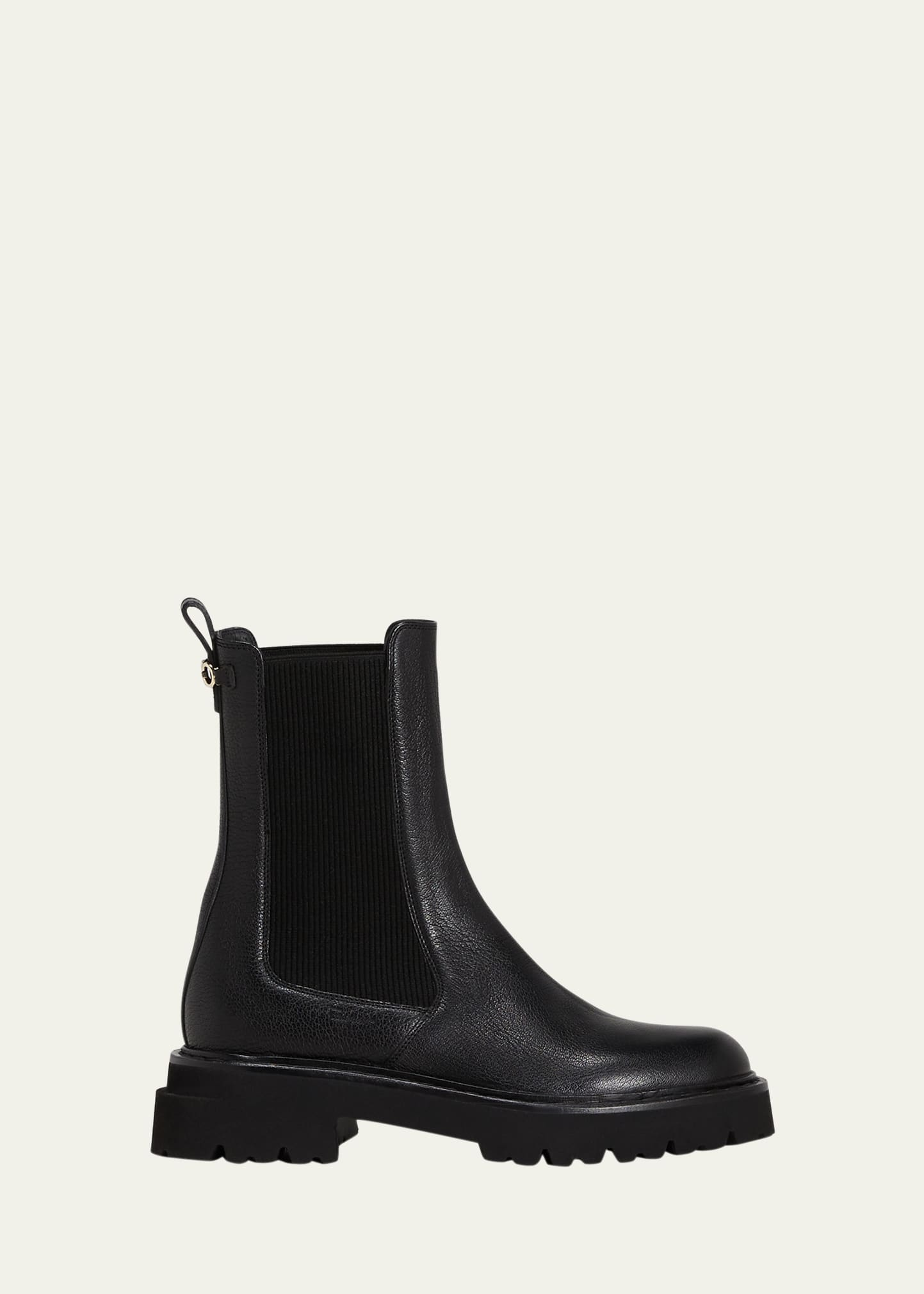 Ferragamo Oderico Leather Chelsea Moto Booties In Nero