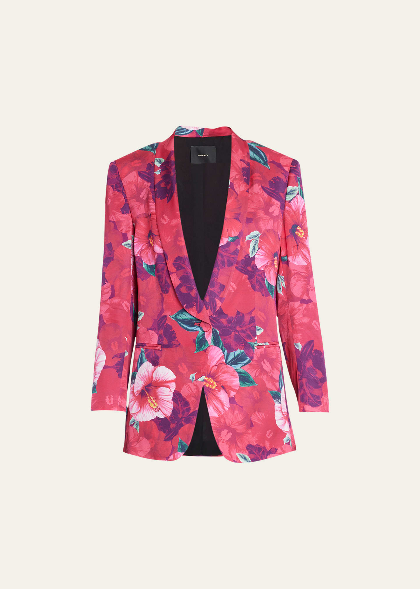 Shawl-Collar Floral Satin Jacket