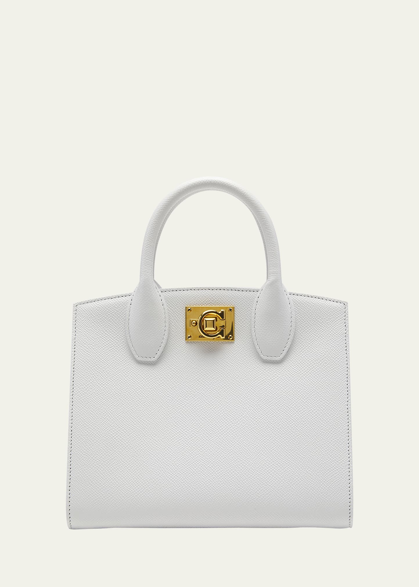 Shop Ferragamo Studio Box Mini Leather Top-handle Bag In Optic White