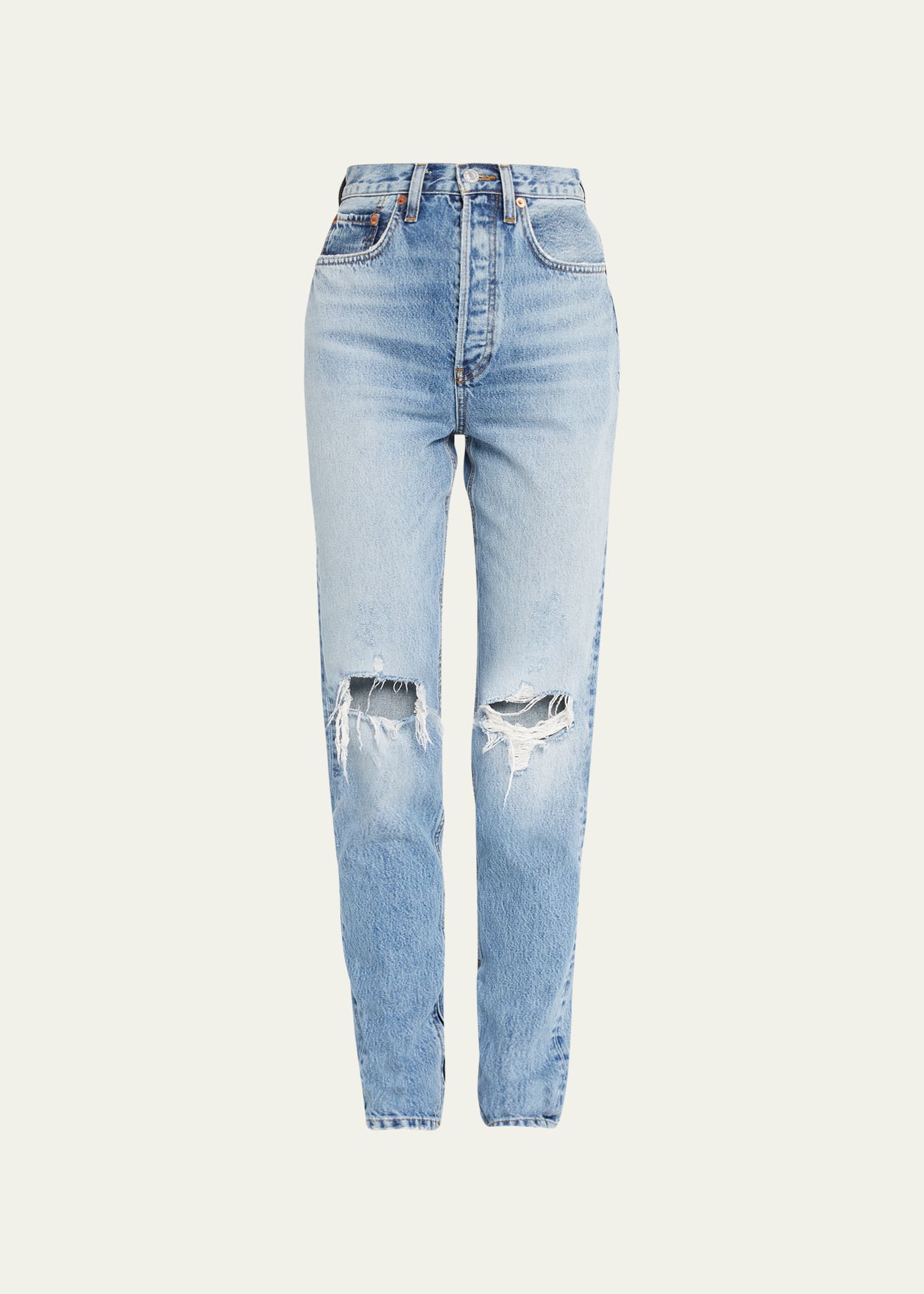 RE/DONE SUPER HIGH DRAINPIPE DISTRESSED JEANS