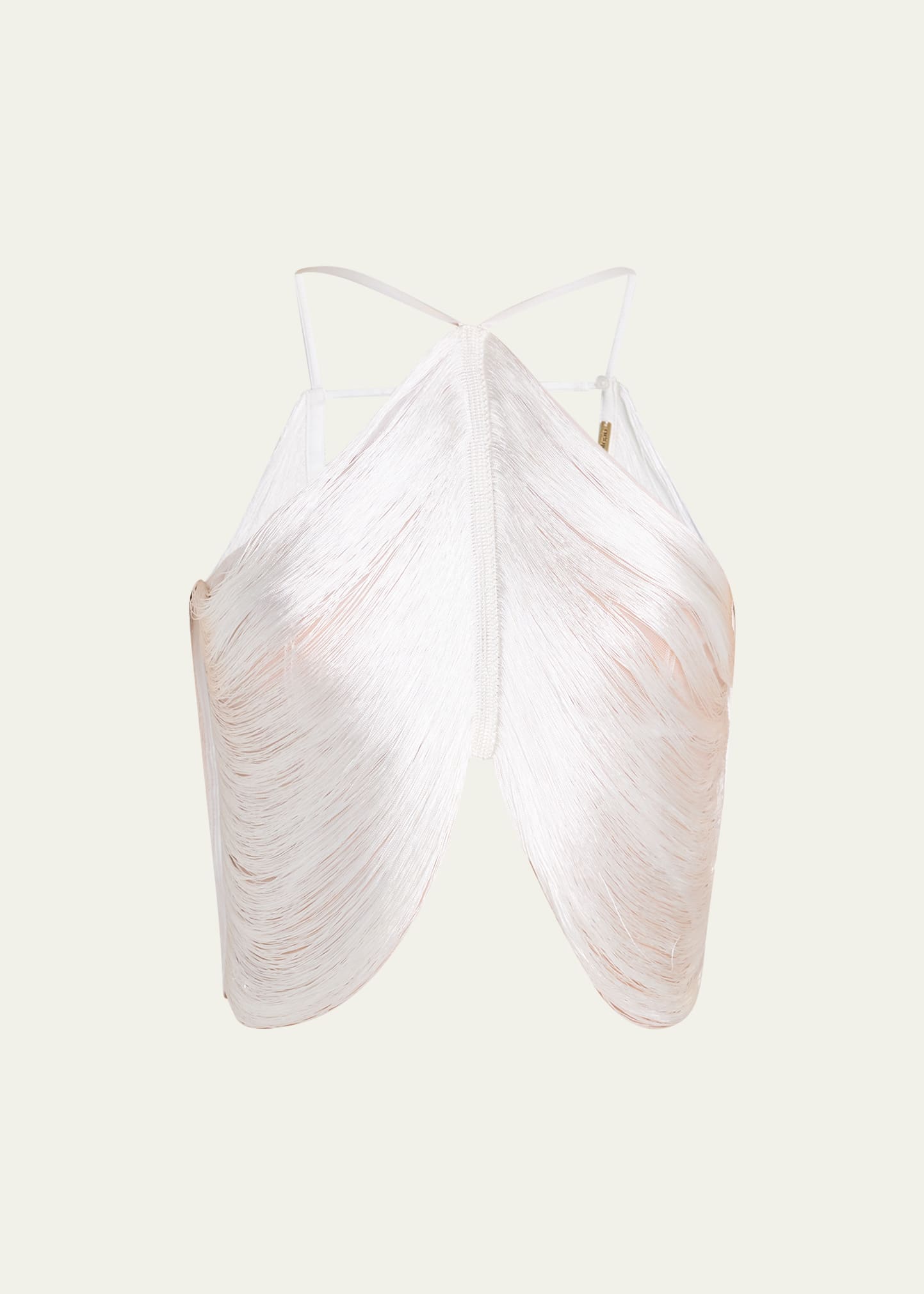 Cult Gaia Quella Metallic Fringe Halter Top In Off White