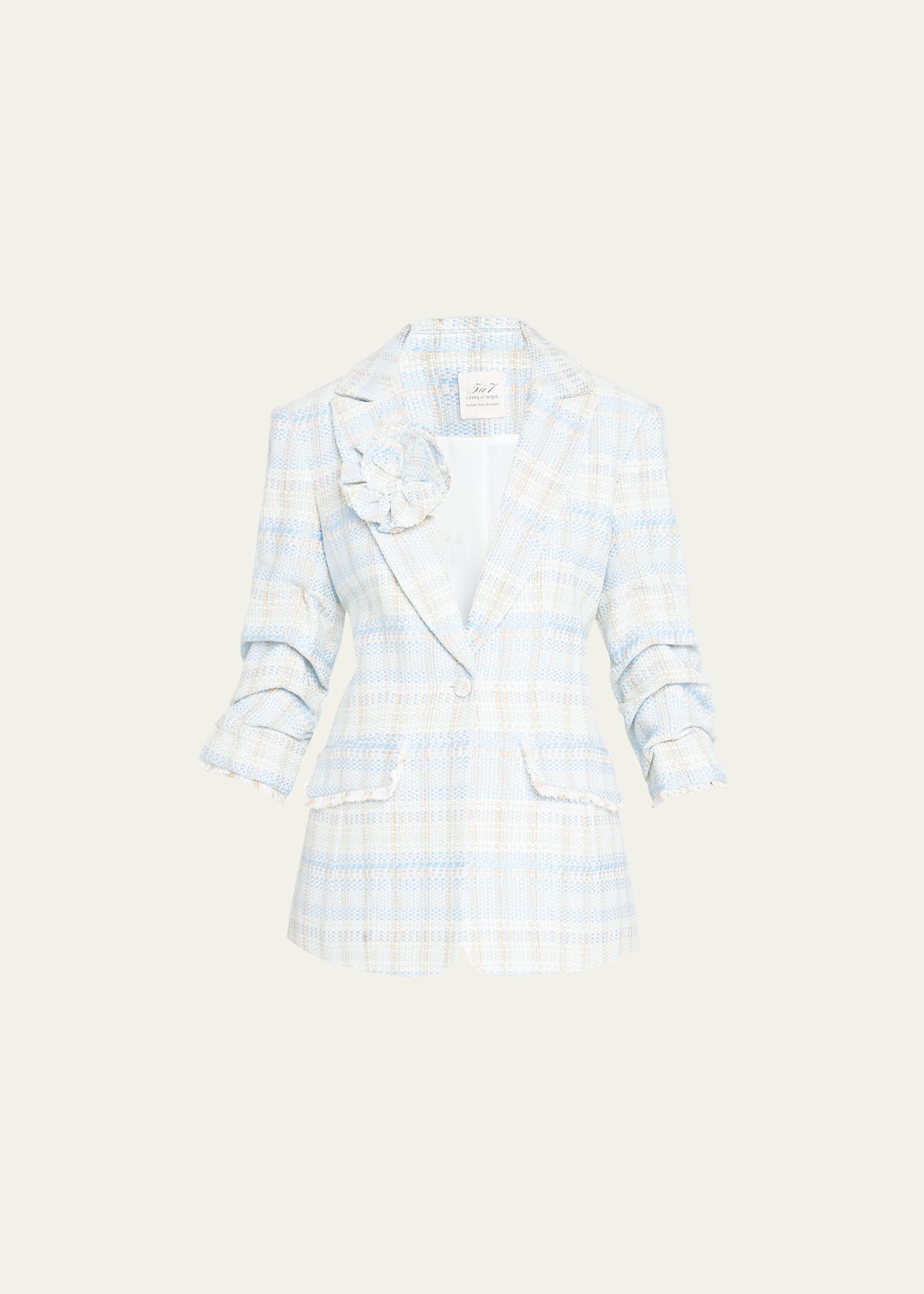 Cinq À Sept Pricilla Boxweave Scrunched-sleeve Blazer In Skylight