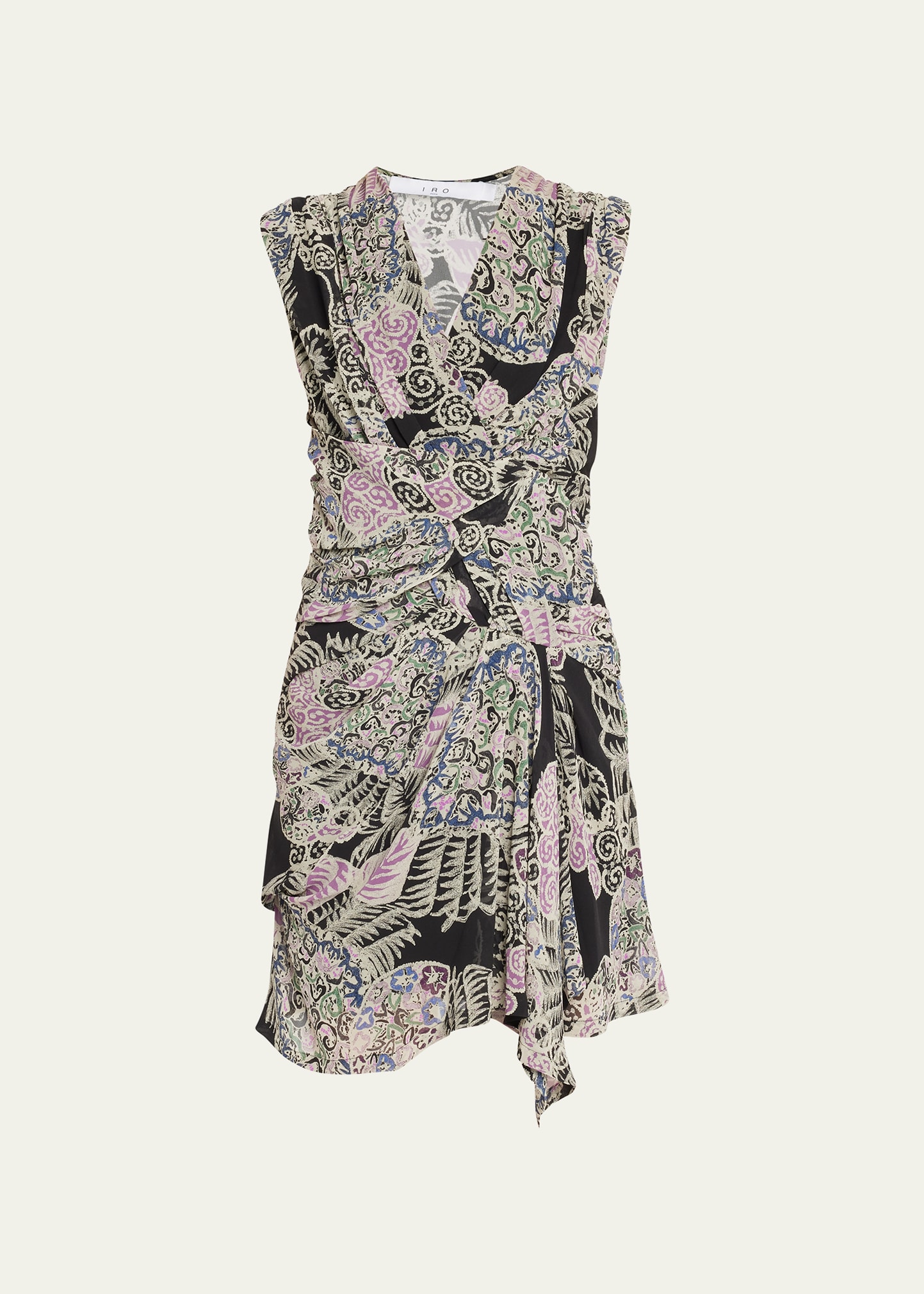 Iro Rolina Printed Draped Mini Dress In Black Multico