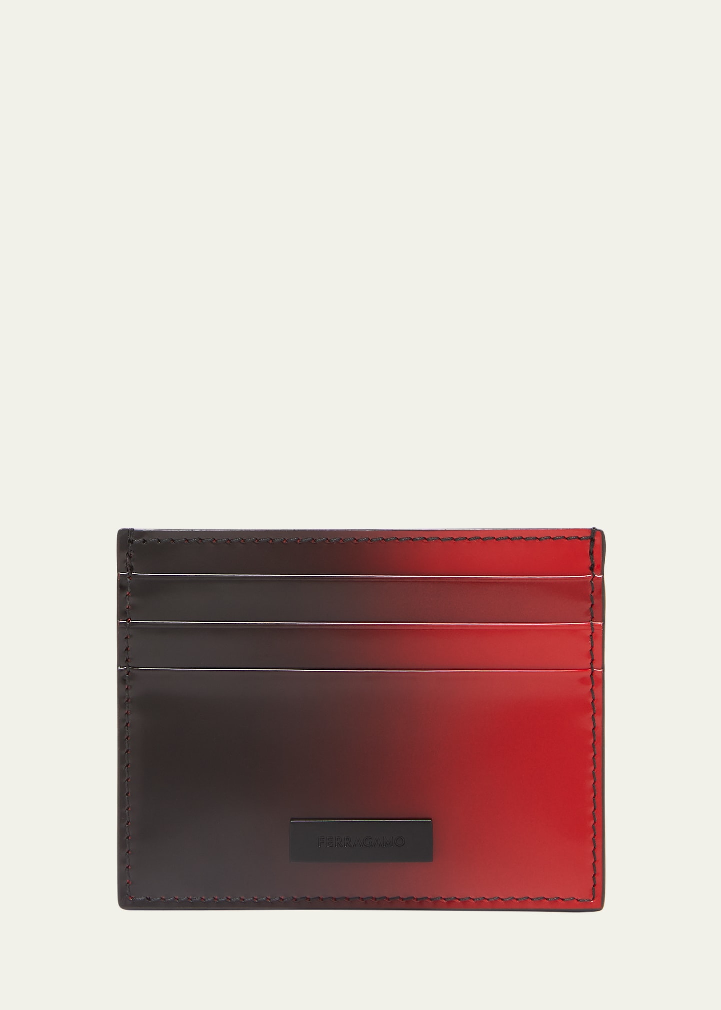 Shop Ferragamo Men's Degrade Leather Card Case In Flame Red