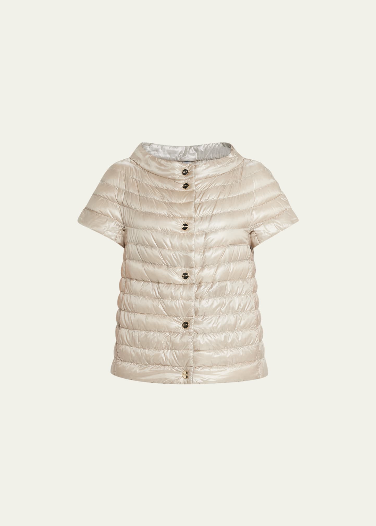 Herno Greta Iconico Cap Sleeve Quilted Down Jacket In Champagne To Silv
